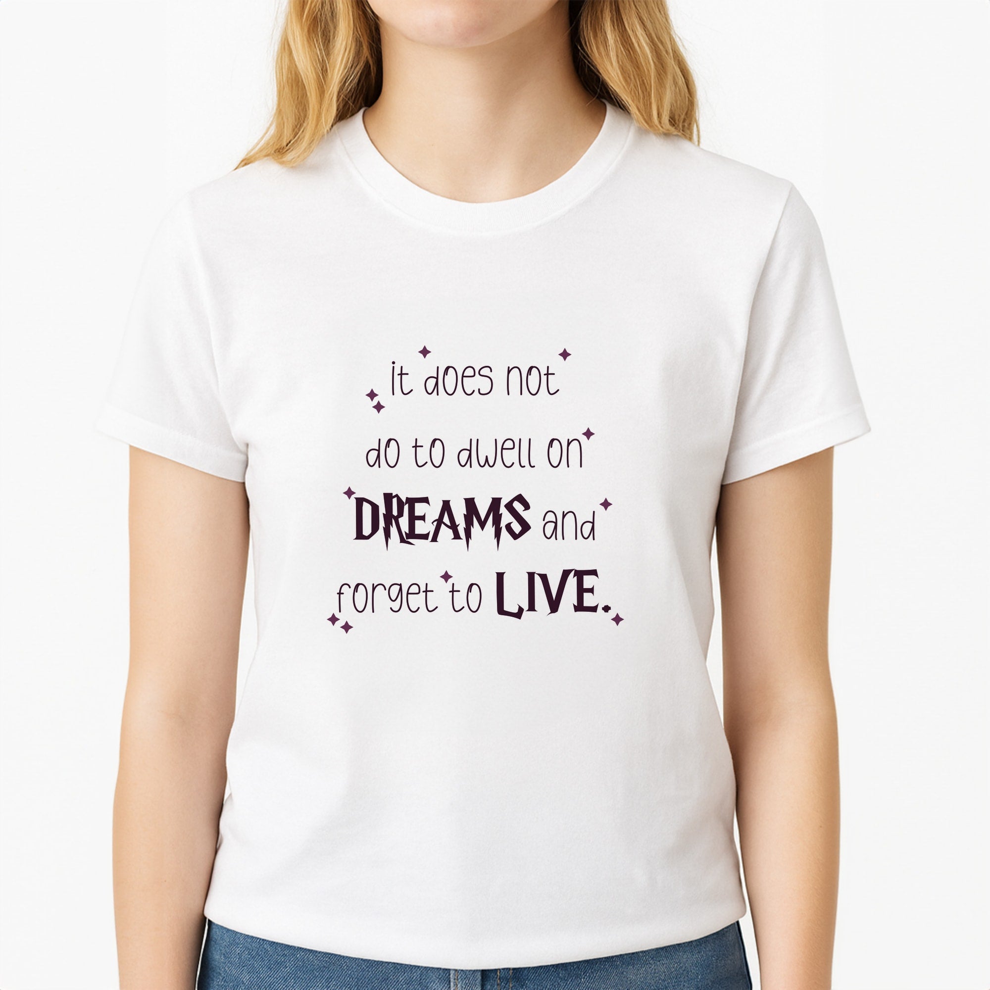 It Does Not To Dwell Unisex T-Shirt, worn by a female model