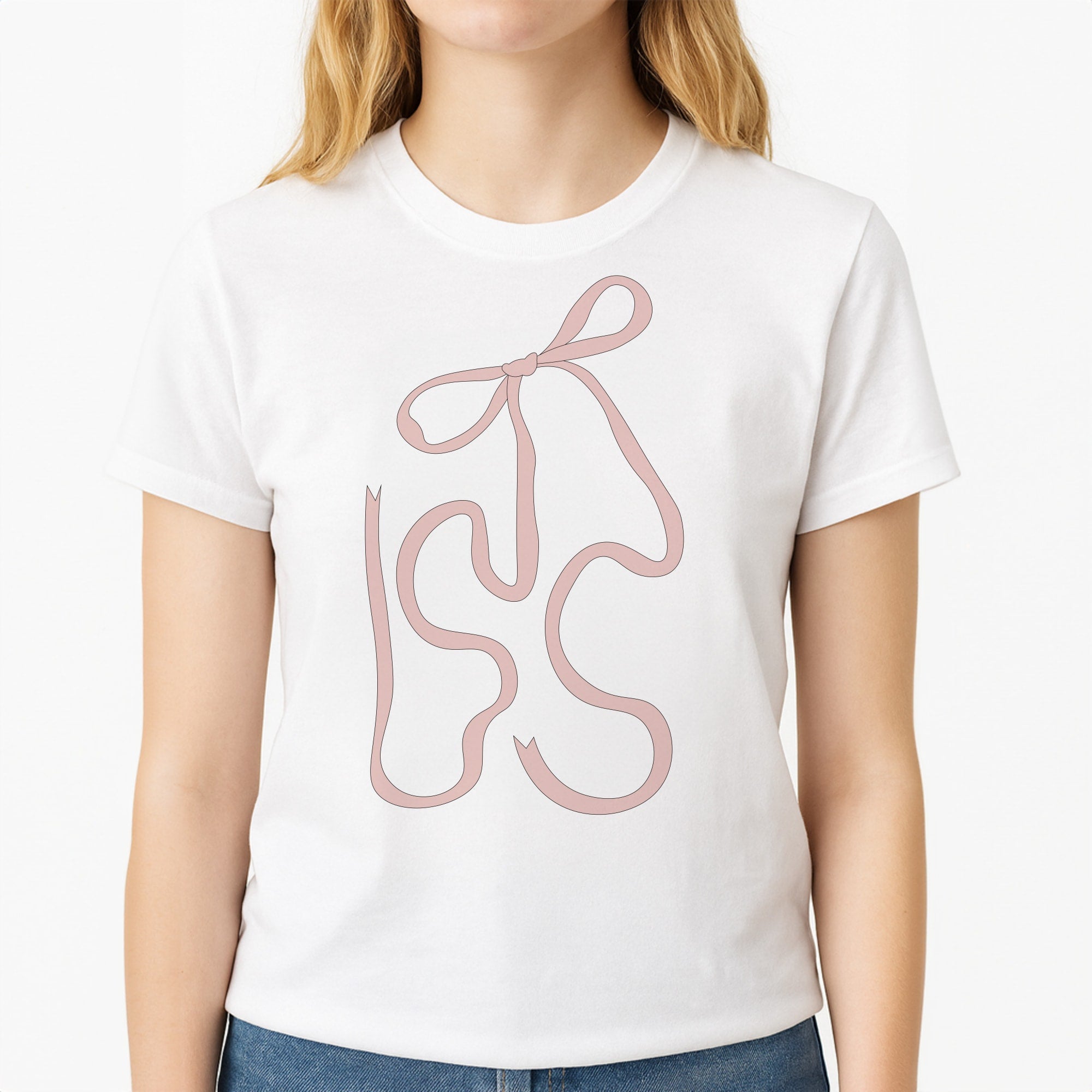 Pink Ribbon Unisex T-Shirt, worn by a female model