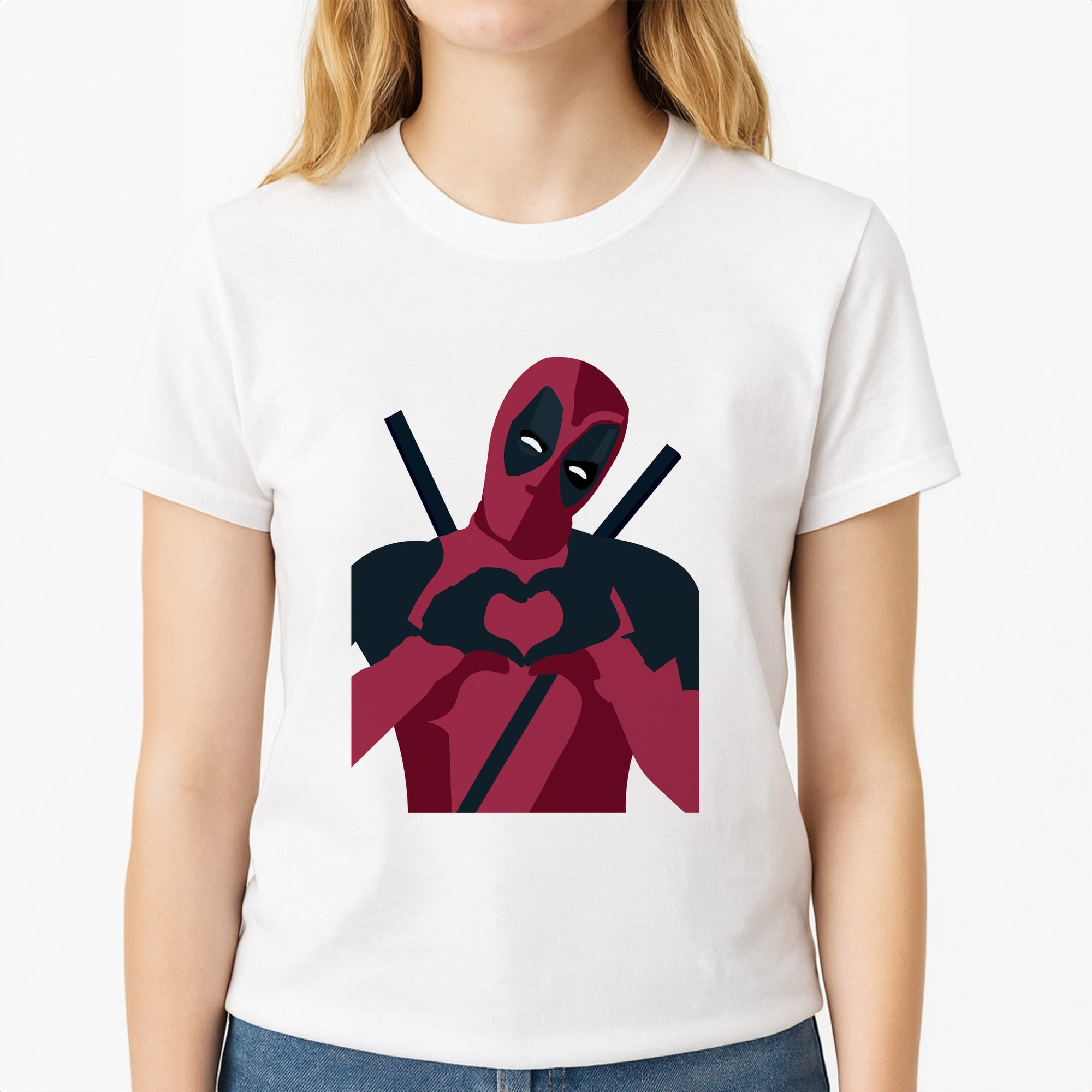 DP heart Unisex T-Shirt, worn by a female model