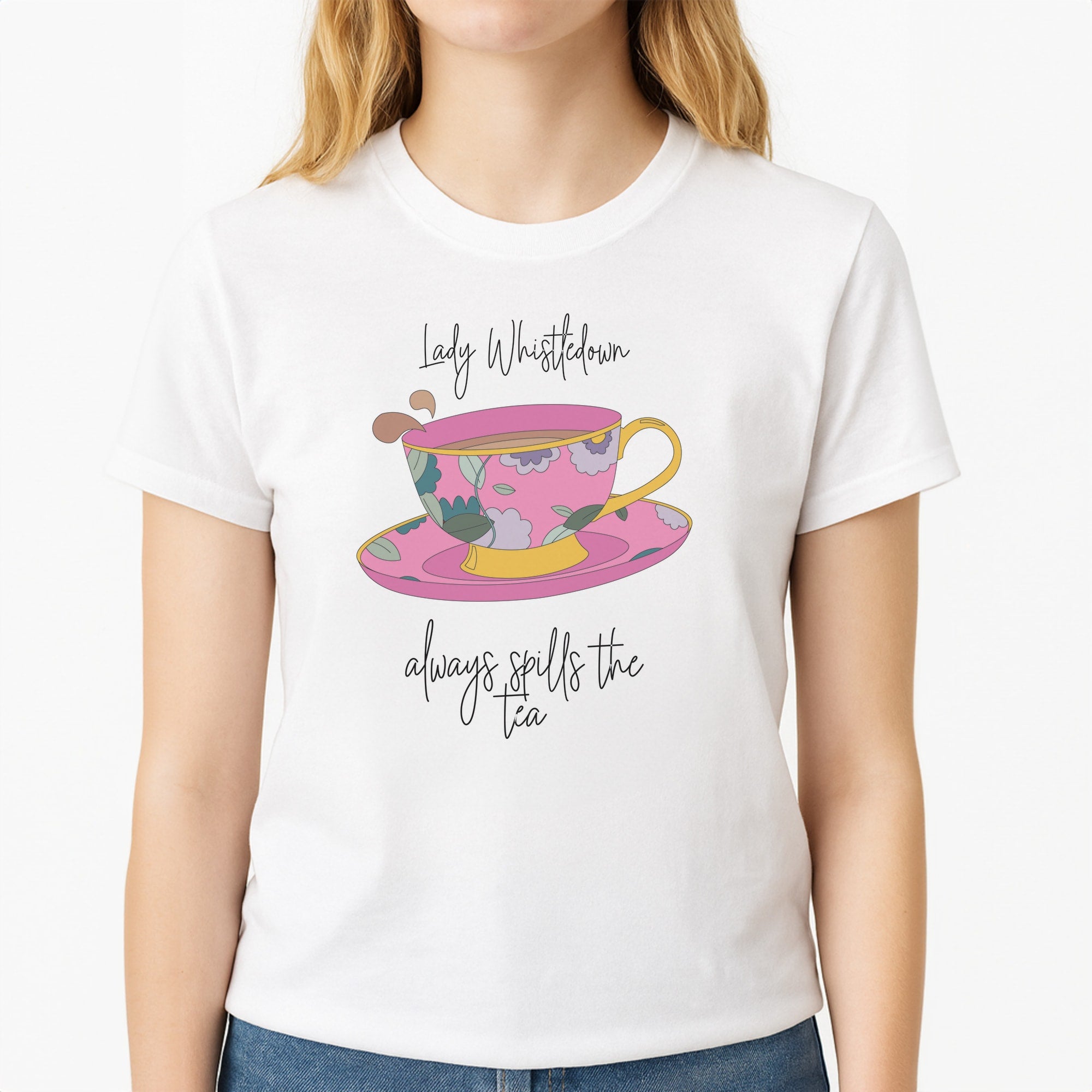 Lady Whistledown Unisex T-Shirt, worn by a female model
