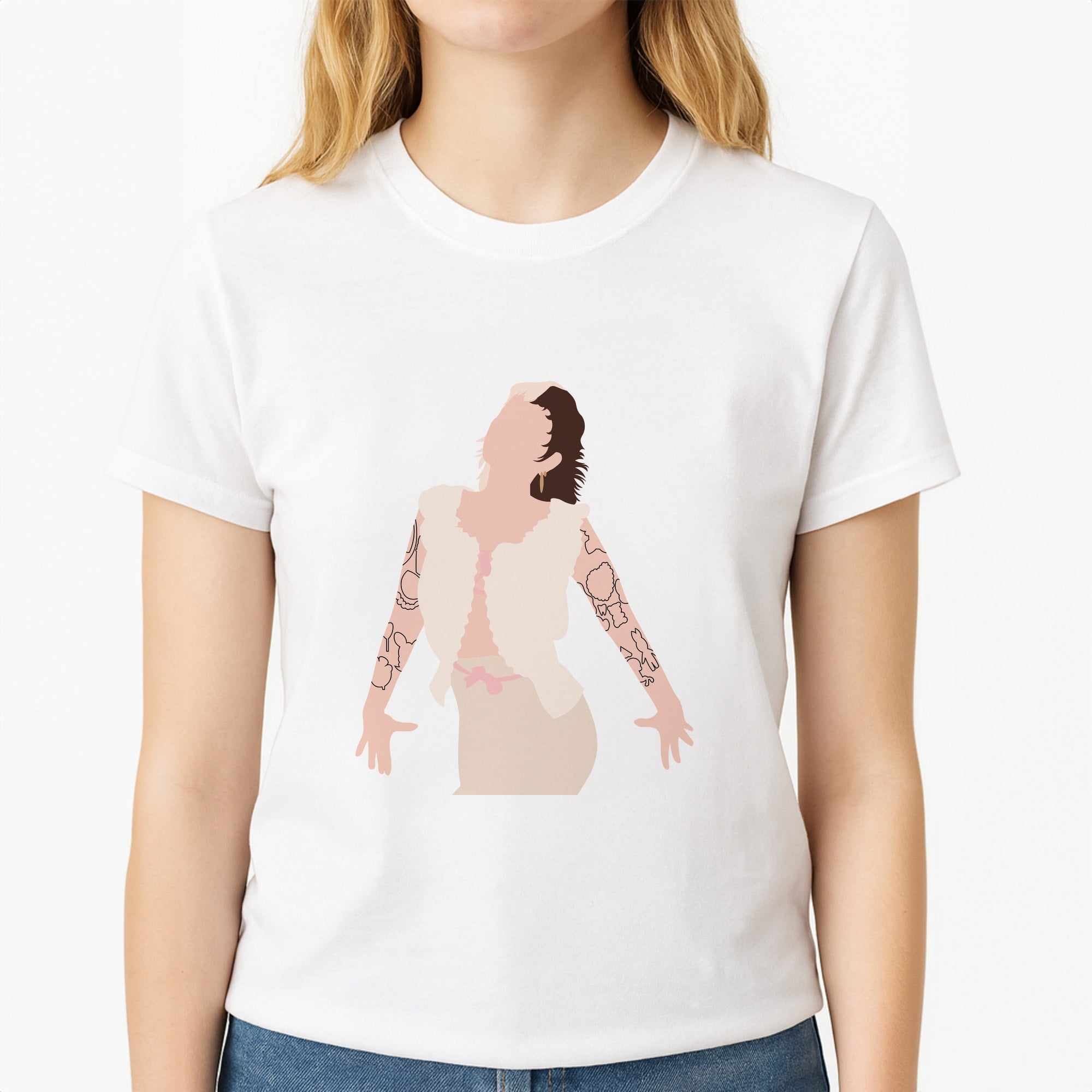 Hearts Unisex T-Shirt, worn by a female model