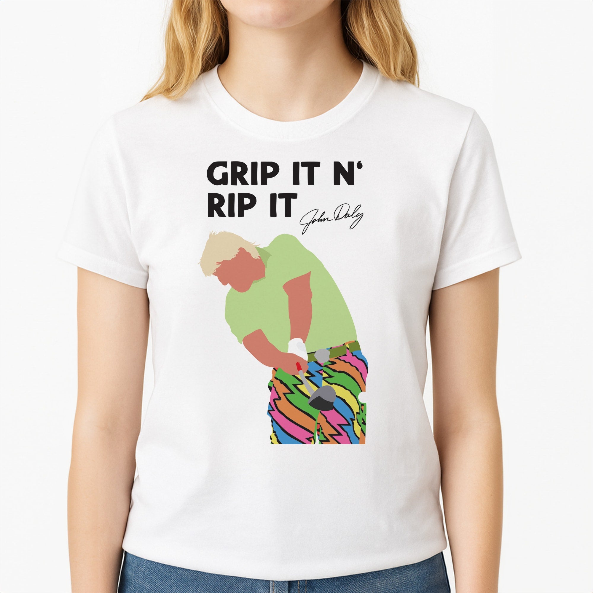 Grip It N Rip It Unisex T-Shirt, worn by a female model