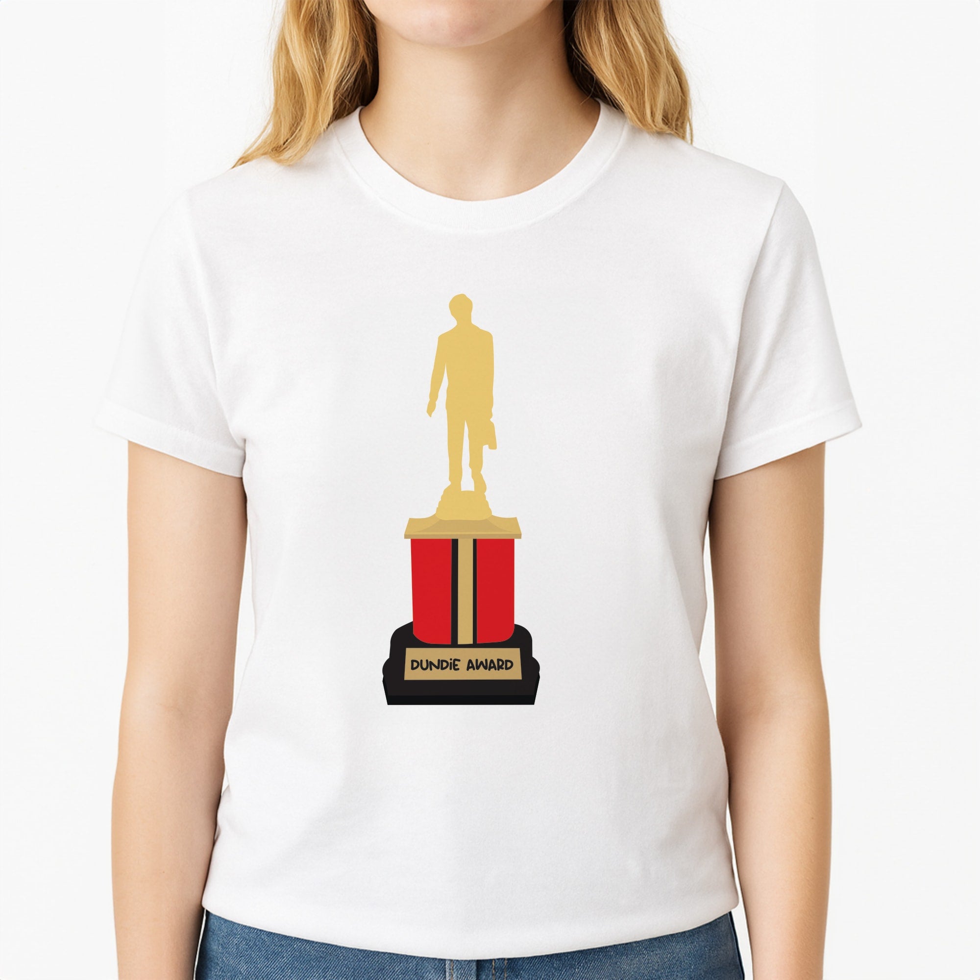 Dundie Award Unisex T-Shirt, worn by a female model