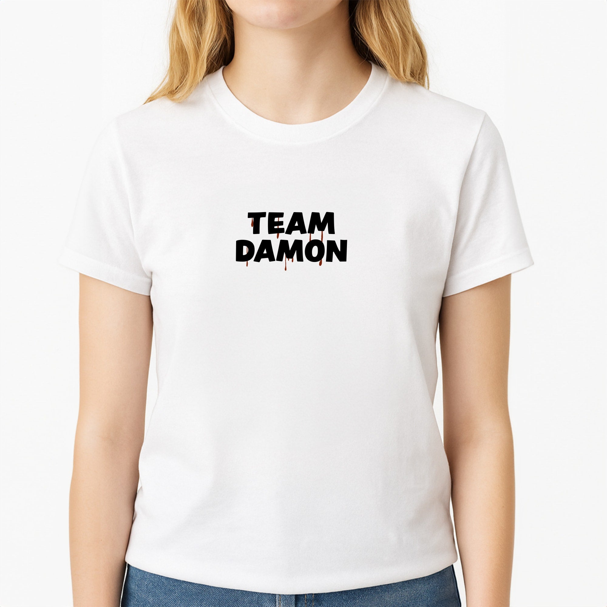 Team Damon - VD Unisex T-Shirt, worn by a female model