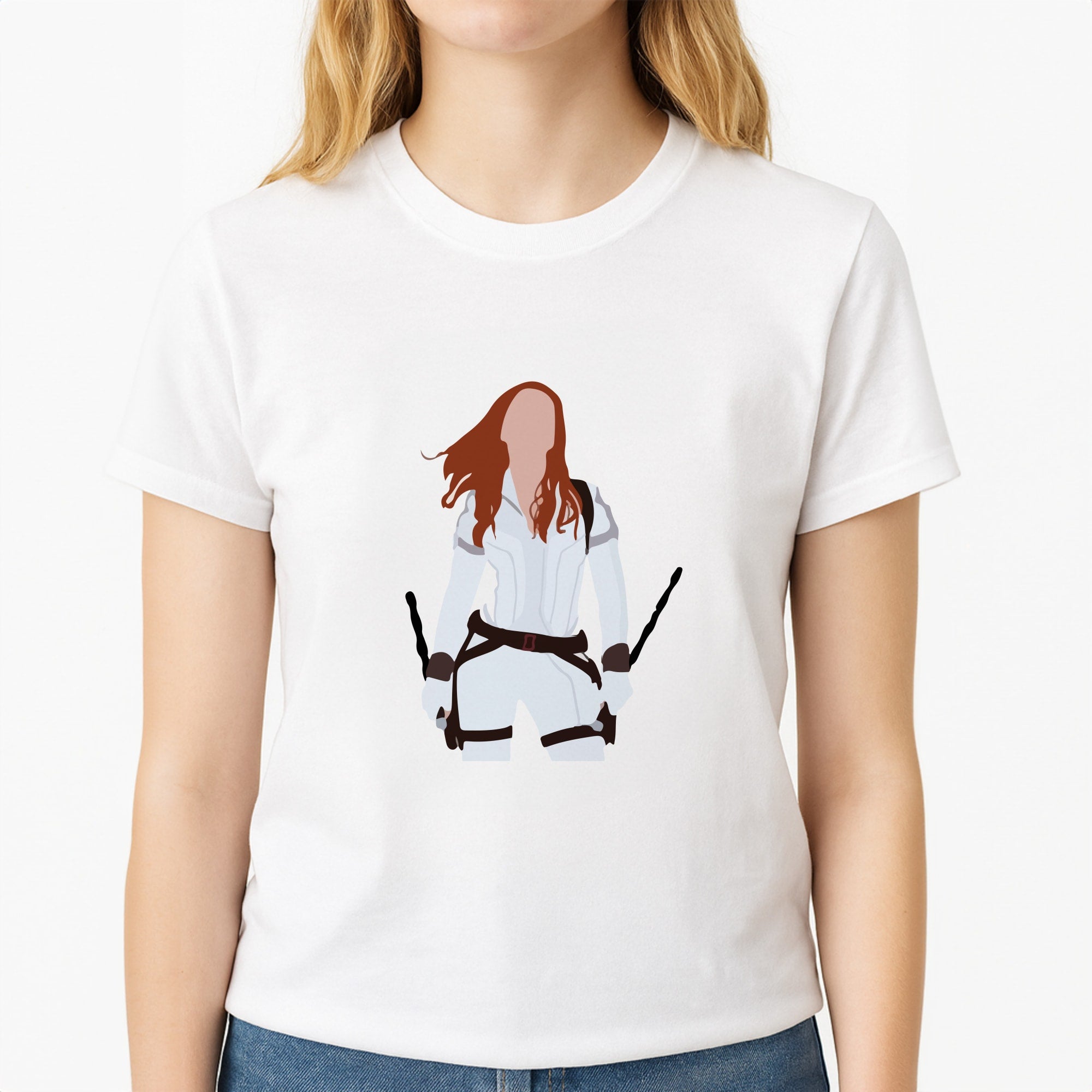 Black Widow Unisex T-Shirt, worn by a female model