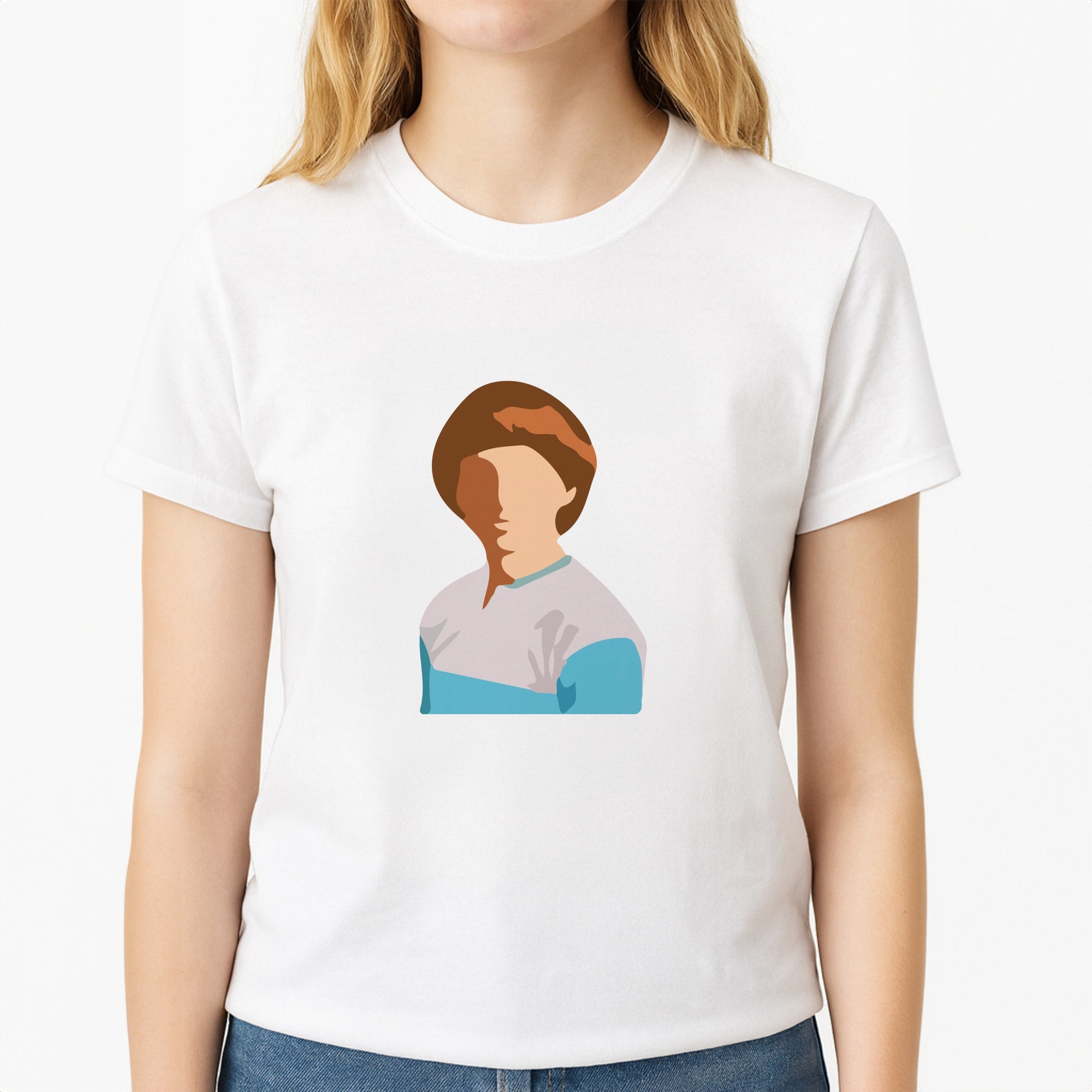 Faceless Will - Stranger Things Unisex T-Shirt, worn by a female model