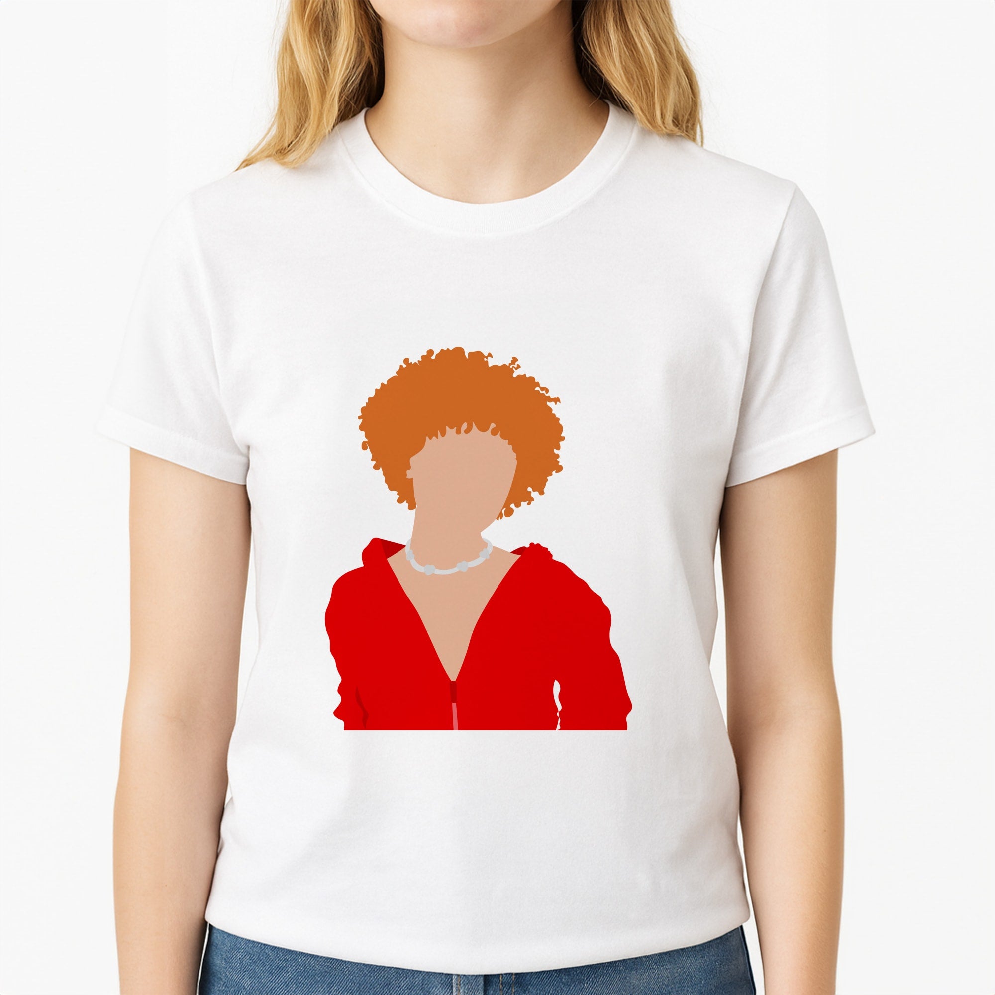 Red Hoodie - Ice Spice Unisex T-Shirt, worn by a female model