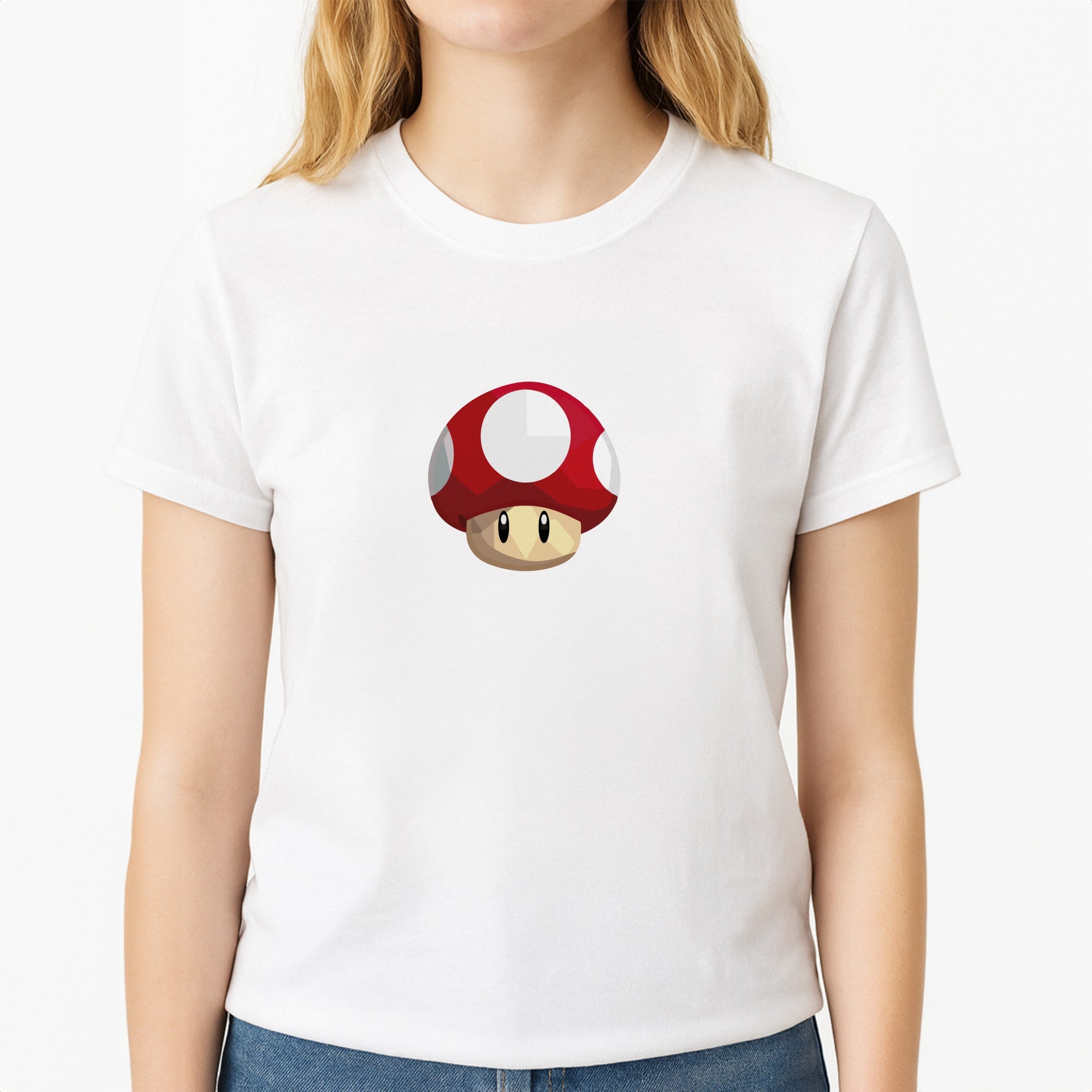 Toad - Mario Unisex T-Shirt, worn by a female model