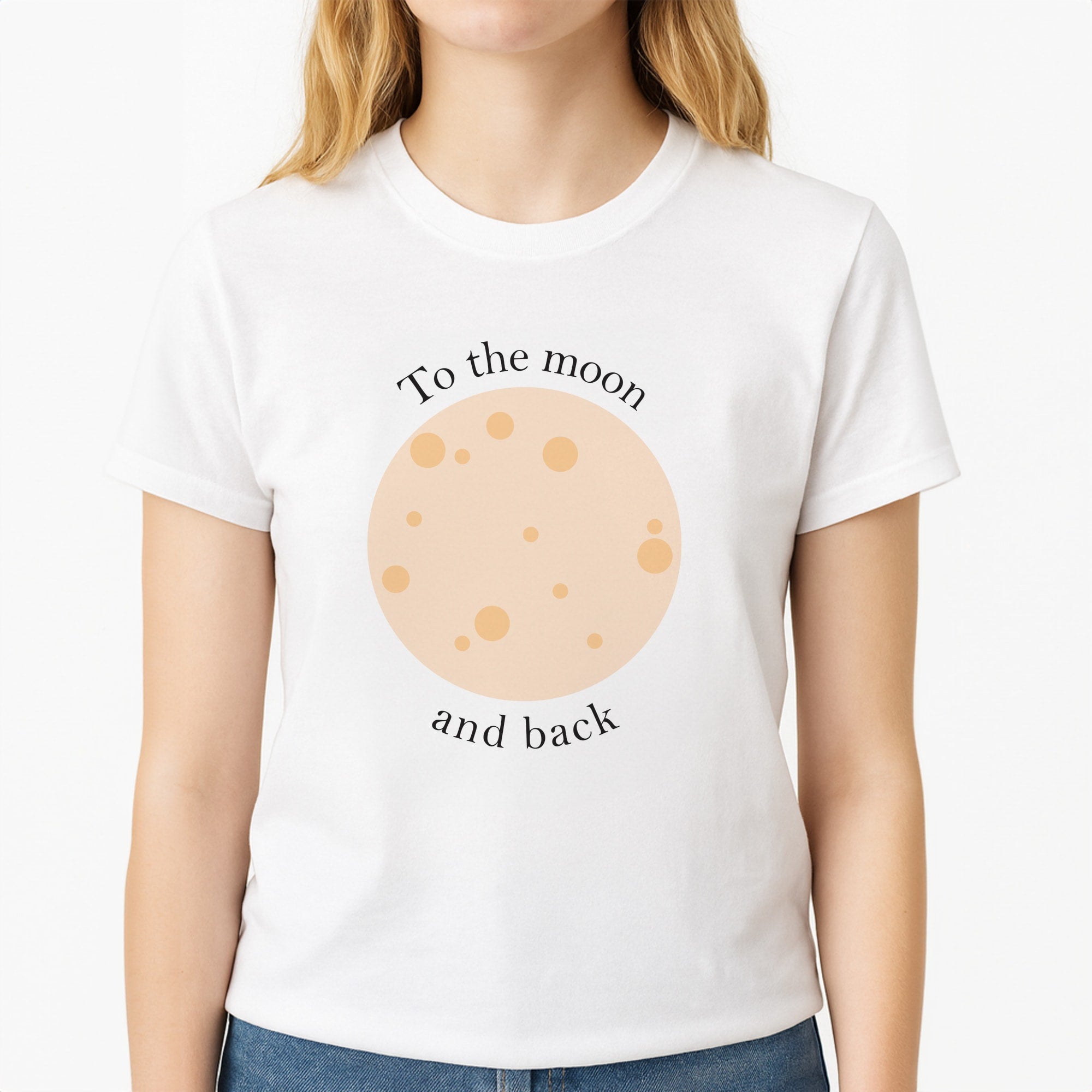 To The Moon And Back Unisex T-Shirt, worn by a female model
