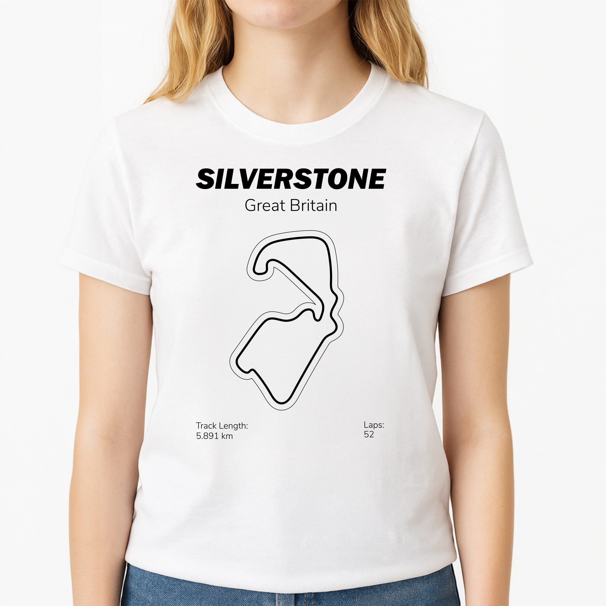 Silverstone Circuit Unisex T-Shirt, worn by a female model