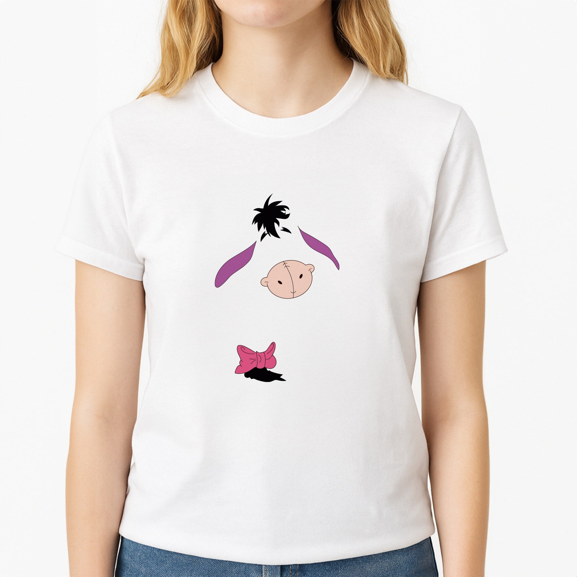 Faceless Donkey Unisex T-Shirt, worn by a female model