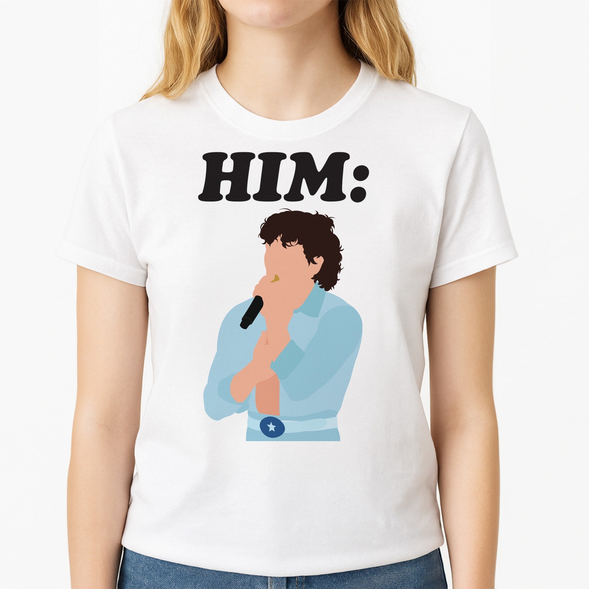 Him: Benson Coachella Unisex T-Shirt, worn by a female model