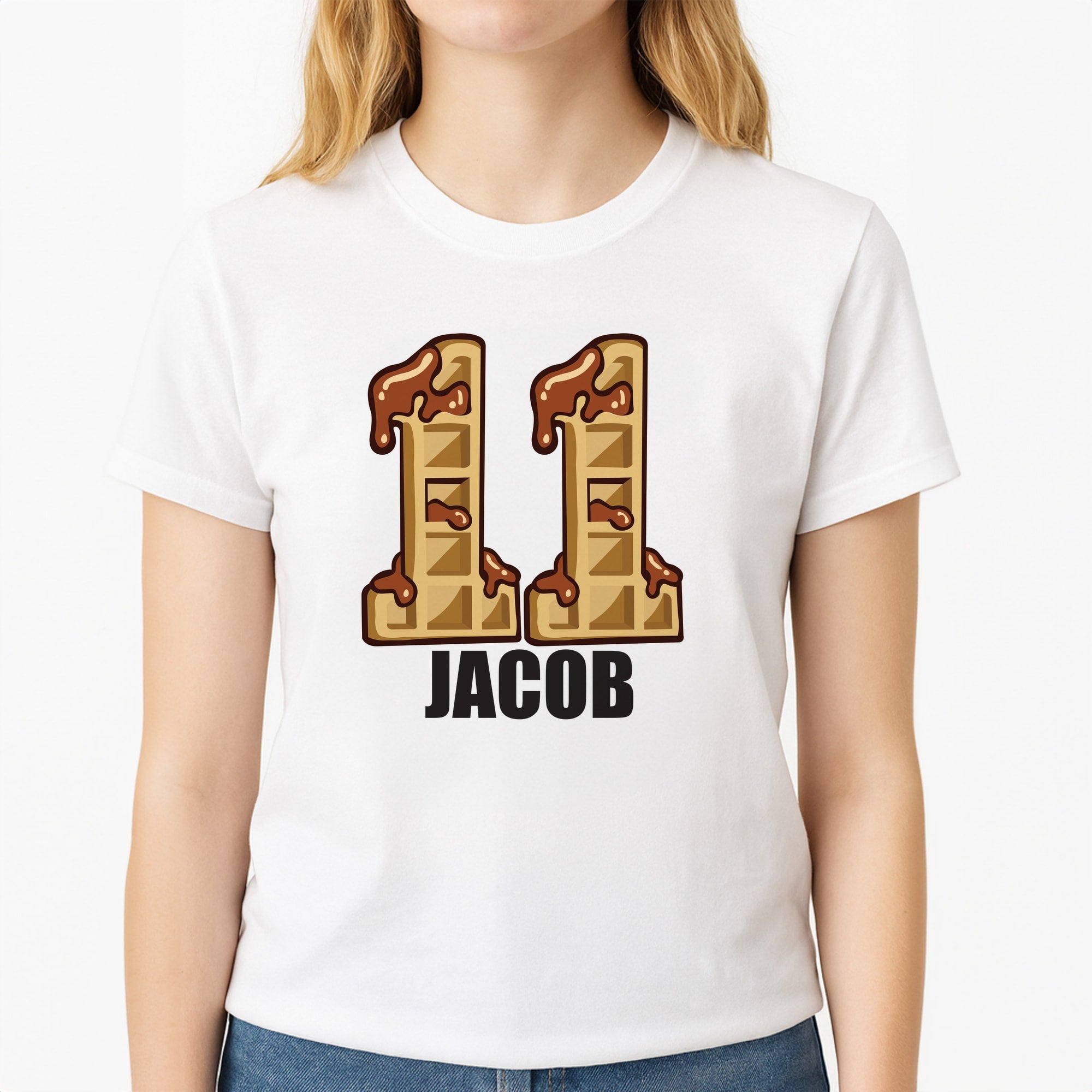 Eleven - Personalised Stranger Unisex T-Shirt, worn by a female model