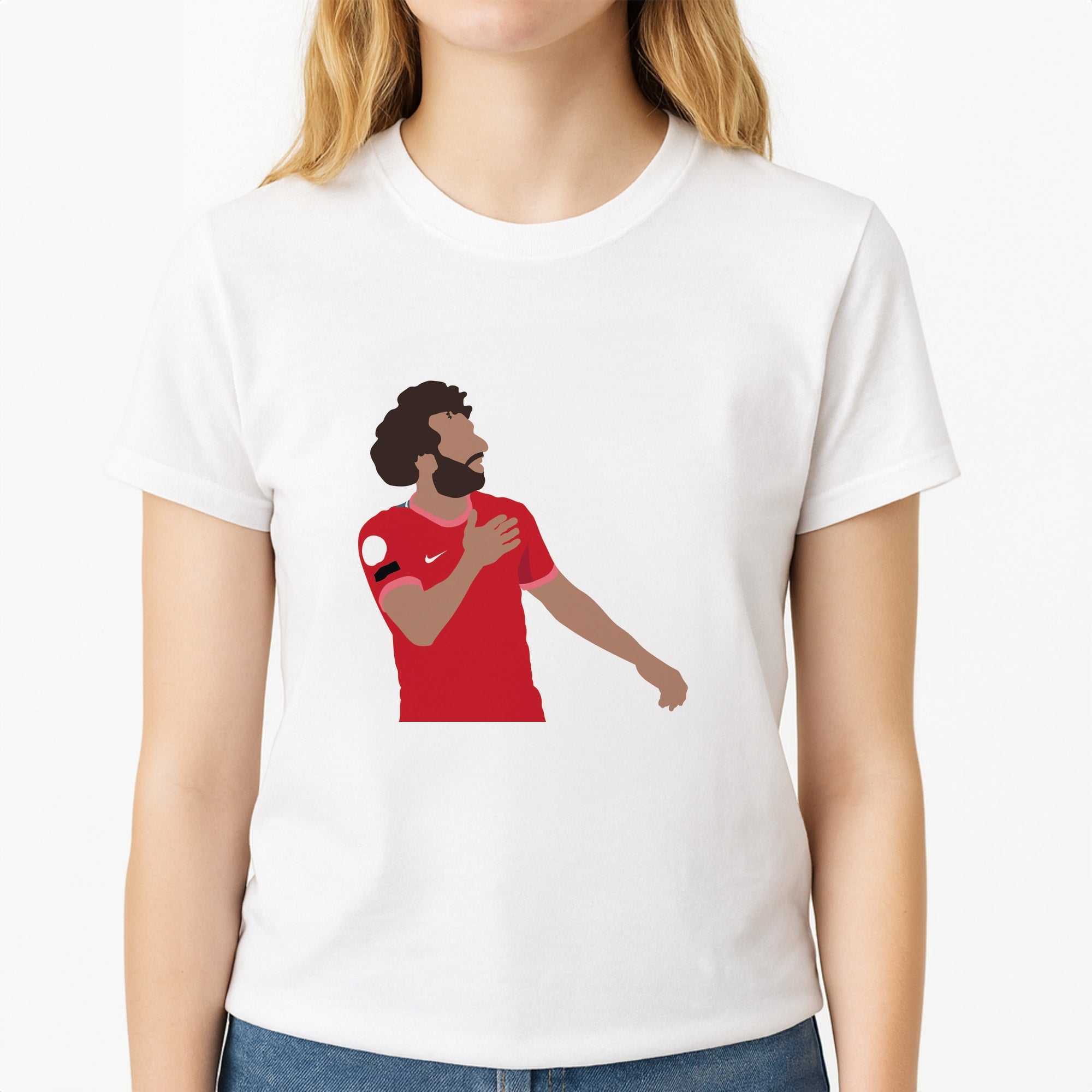 Salah - Football Unisex T-Shirt, worn by a female model