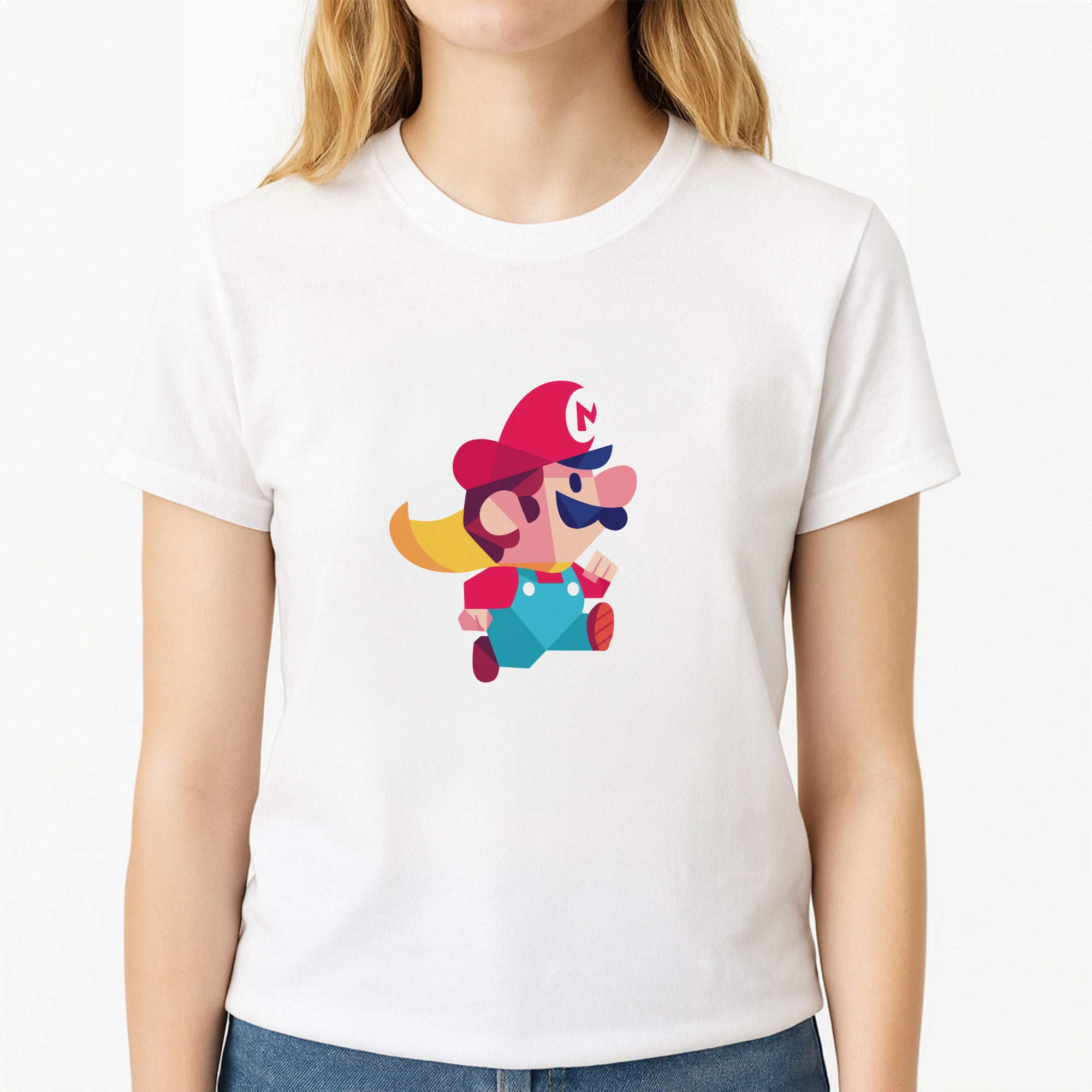 Running Mario - Mario Unisex T-Shirt, worn by a female model