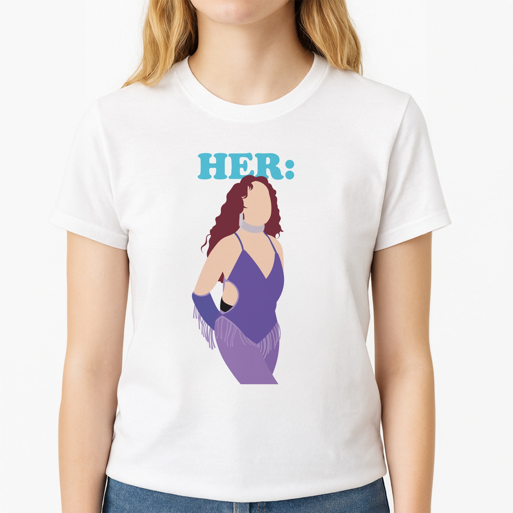 Her - Chappell Unisex T-Shirt, worn by a female model