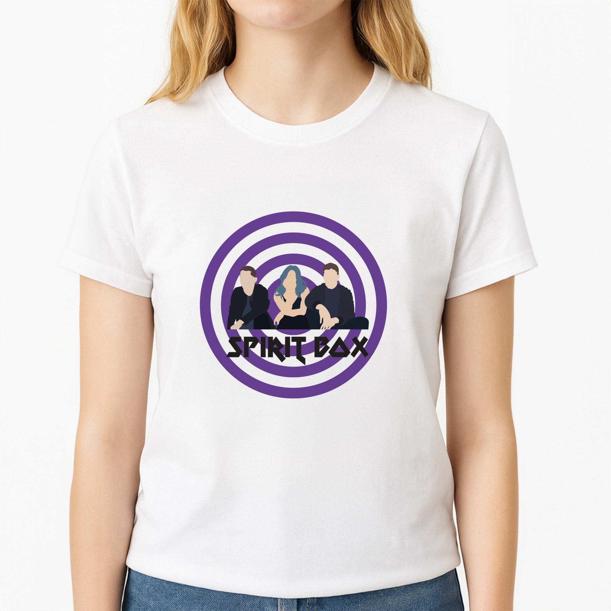 Spirit Box - Festival Unisex T-Shirt, worn by a female model