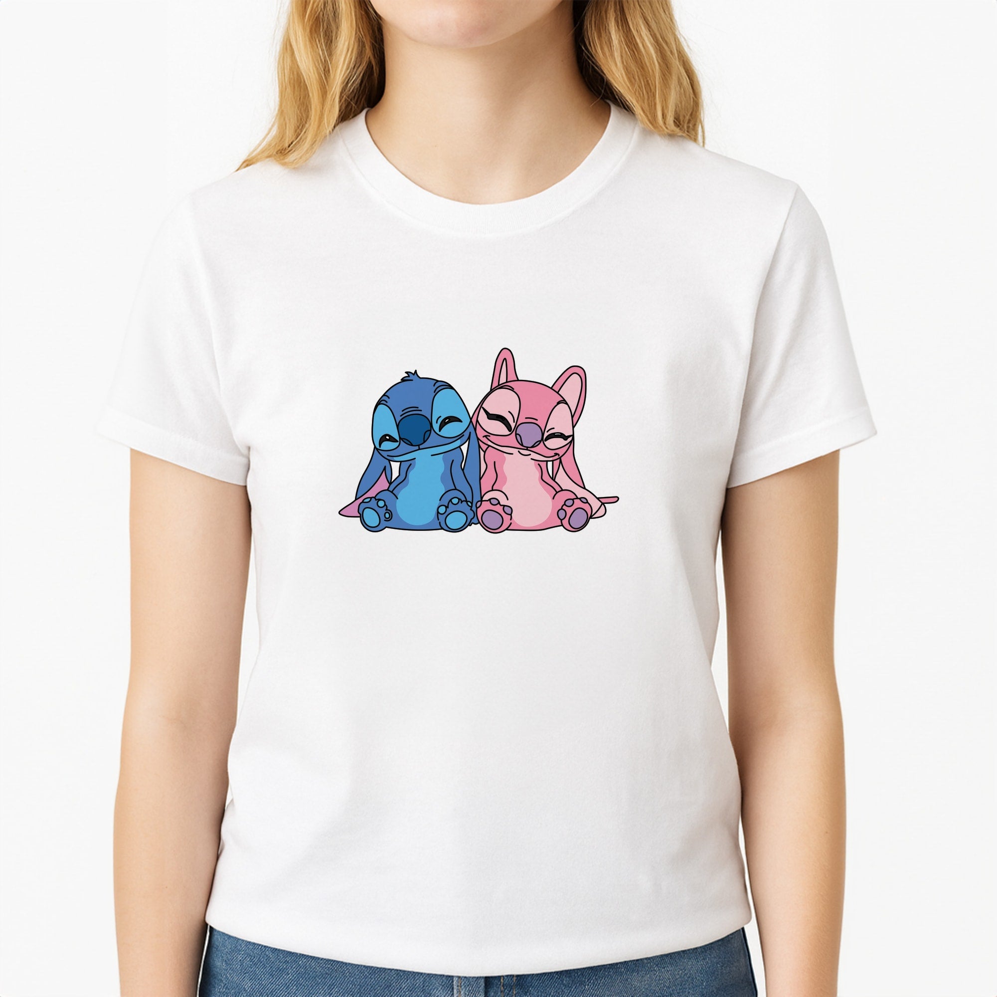 Best Friends - Pink Alien Unisex T-Shirt, worn by a female model