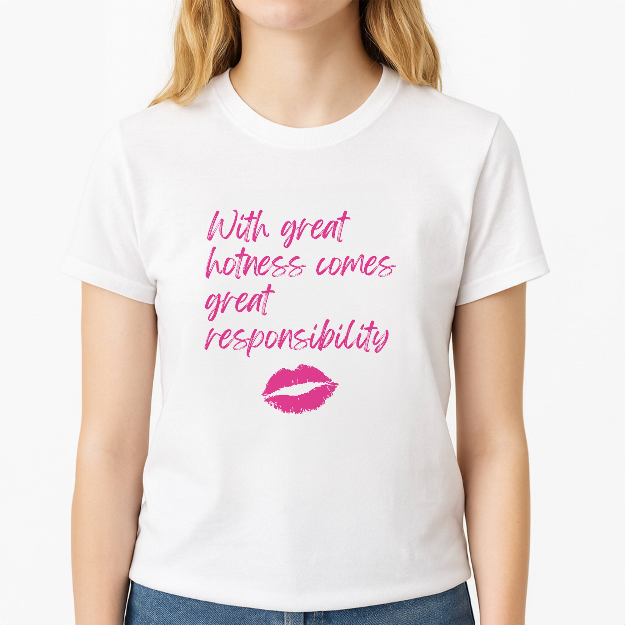 With Great Hotness Unisex T-Shirt, worn by a female model
