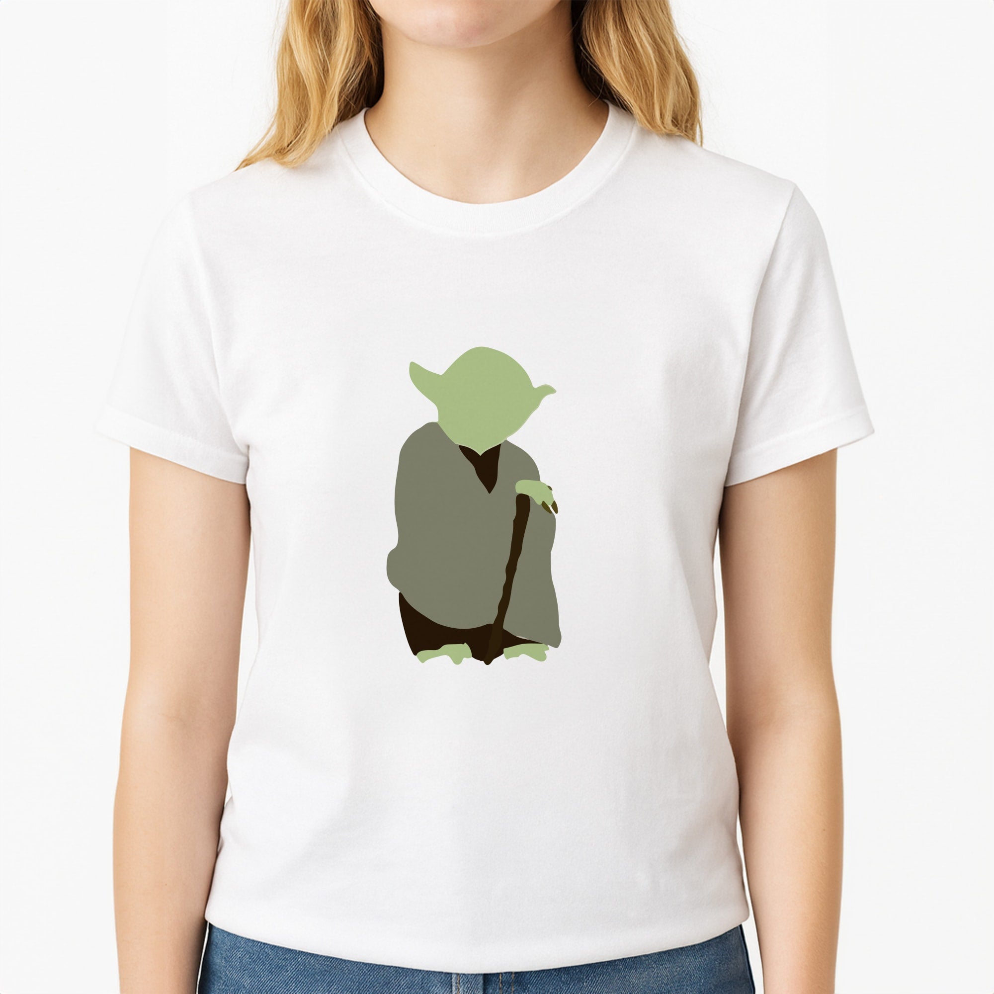 Yoda Faceless Unisex T-Shirt, worn by a female model