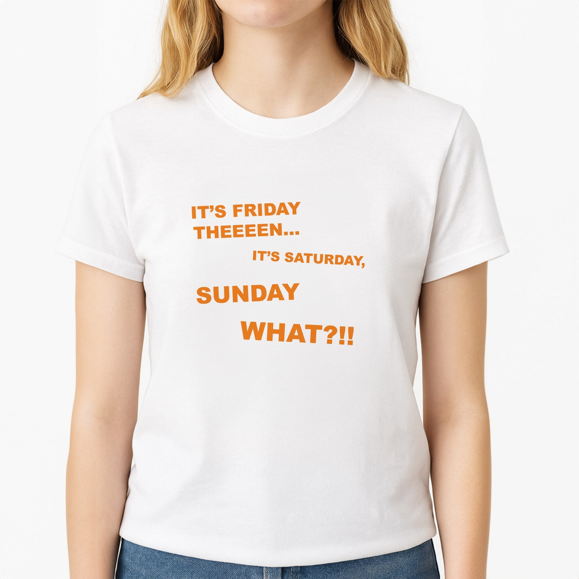 It's Friday Theeeen Unisex T-Shirt, worn by a female model