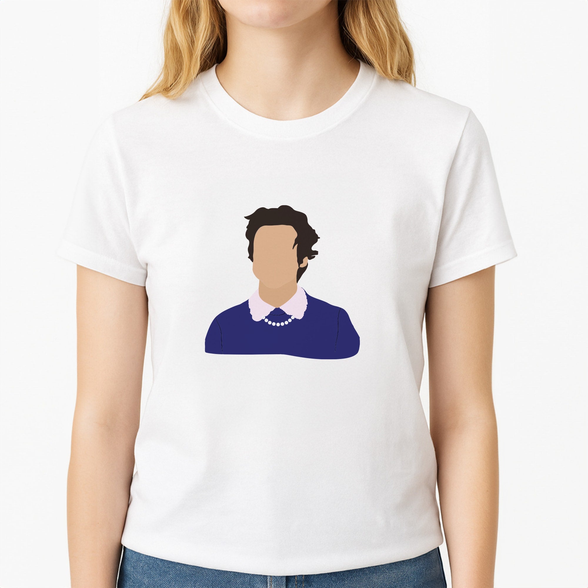 Harry Cartoon Unisex T-Shirt, worn by a female model