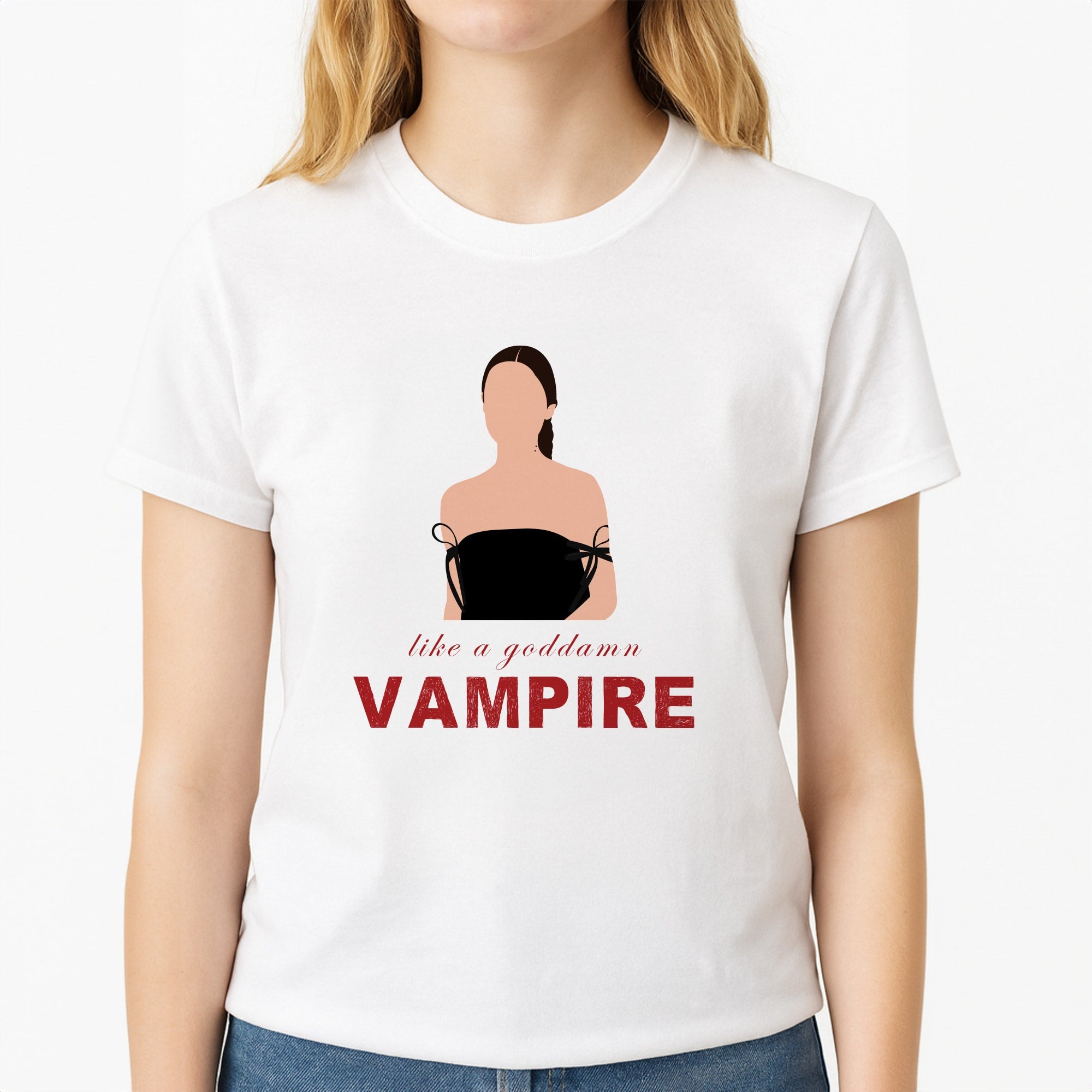 Goddamn Vampire Unisex T-Shirt, worn by a female model