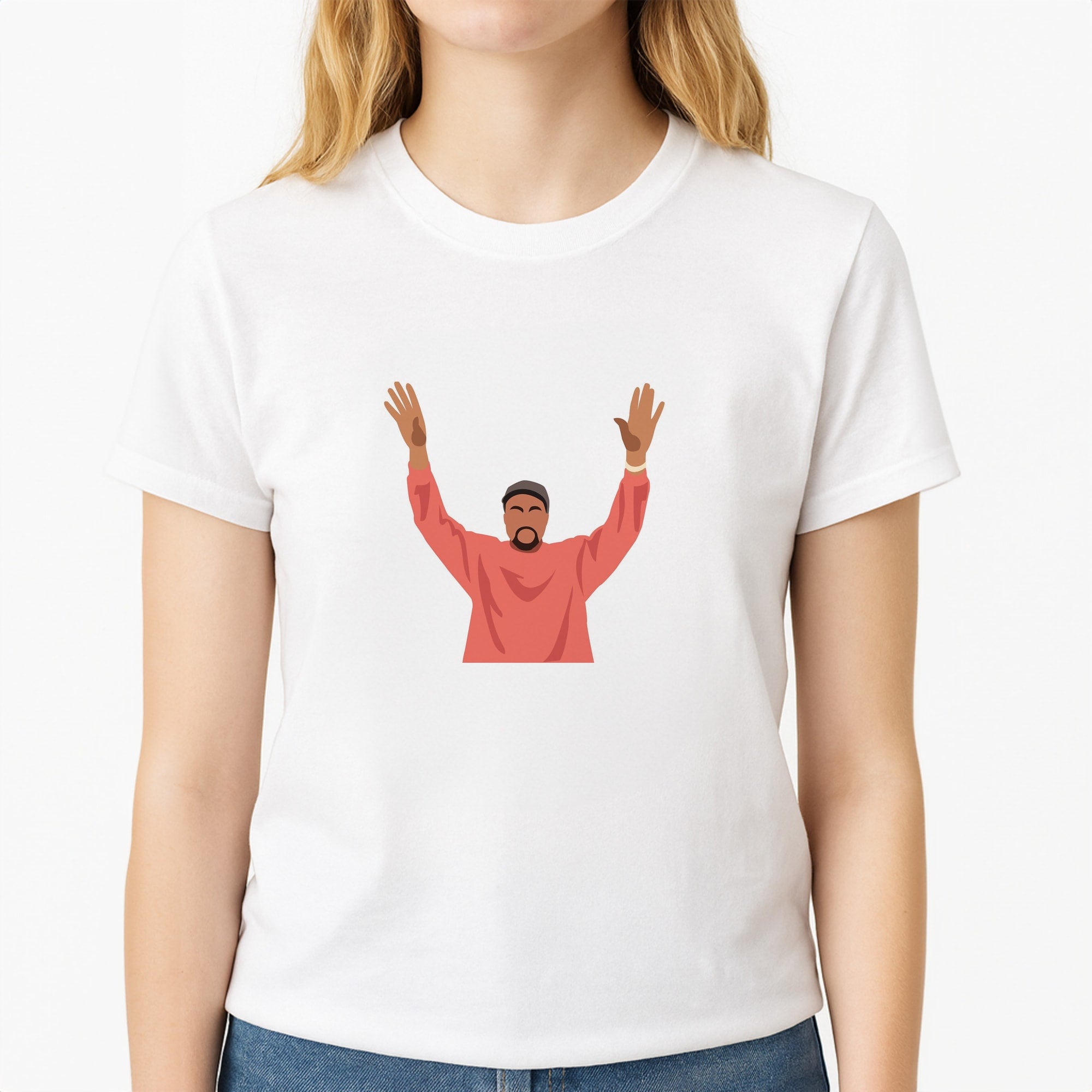 Kayne Cartoon Unisex T-Shirt, worn by a female model