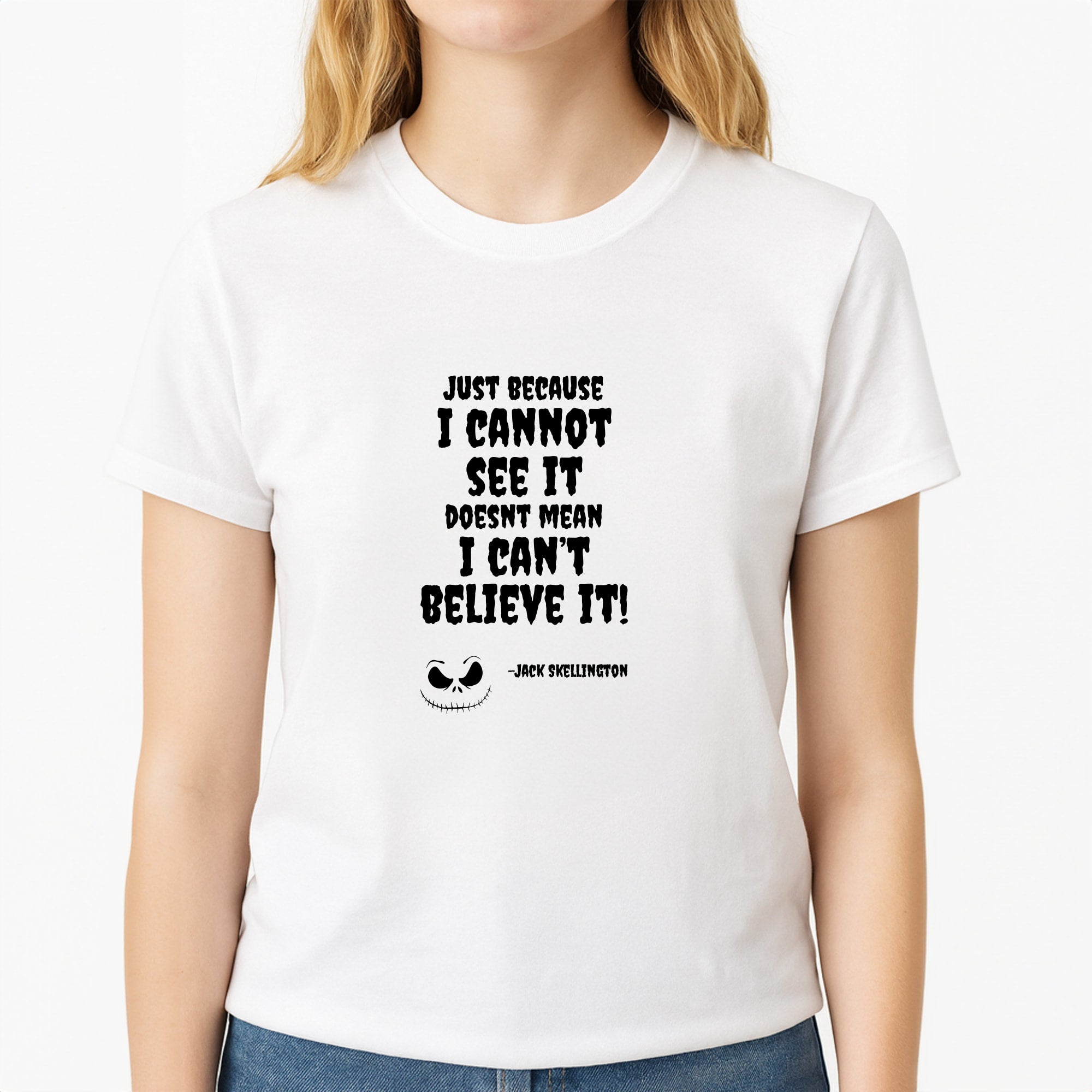 TNBC - Jack Skellington Unisex T-Shirt, worn by a female model