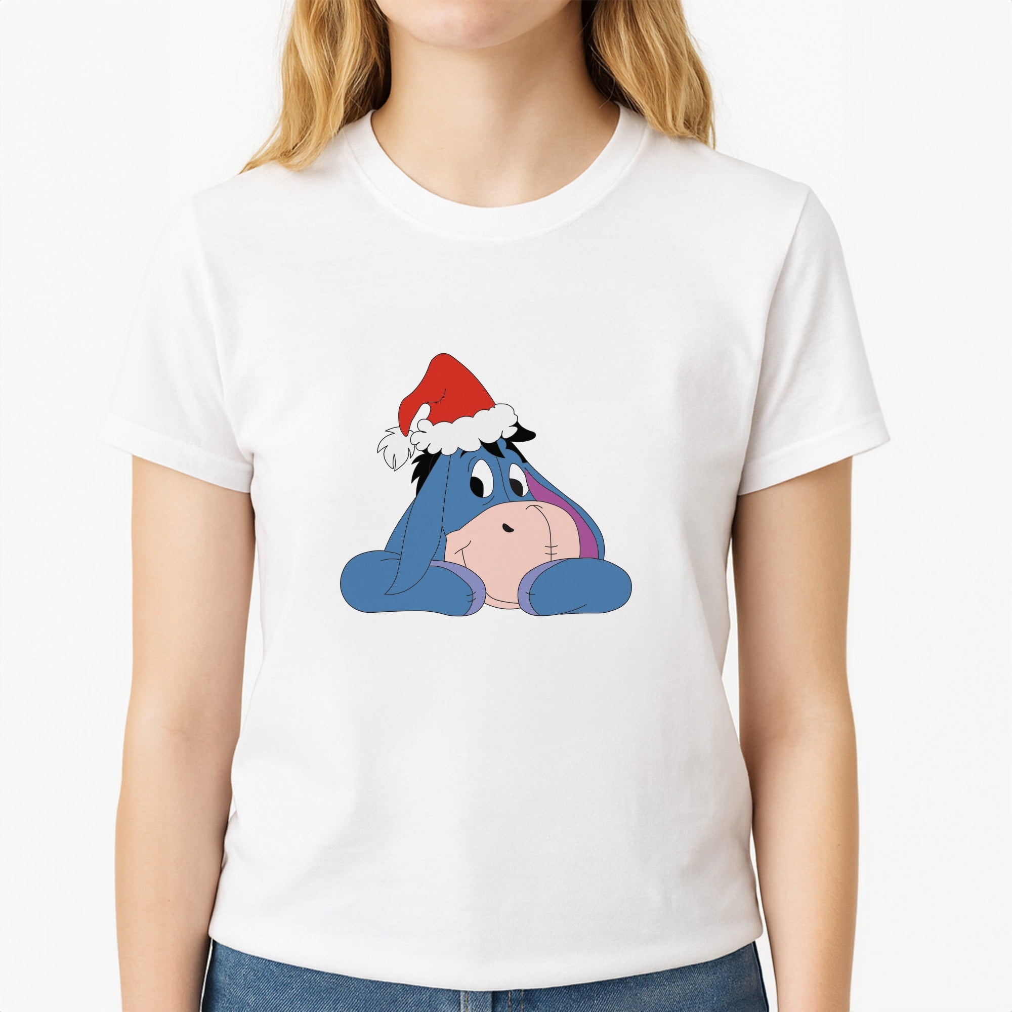 Donkey Pattern Christmas Unisex T-Shirt, worn by a female model