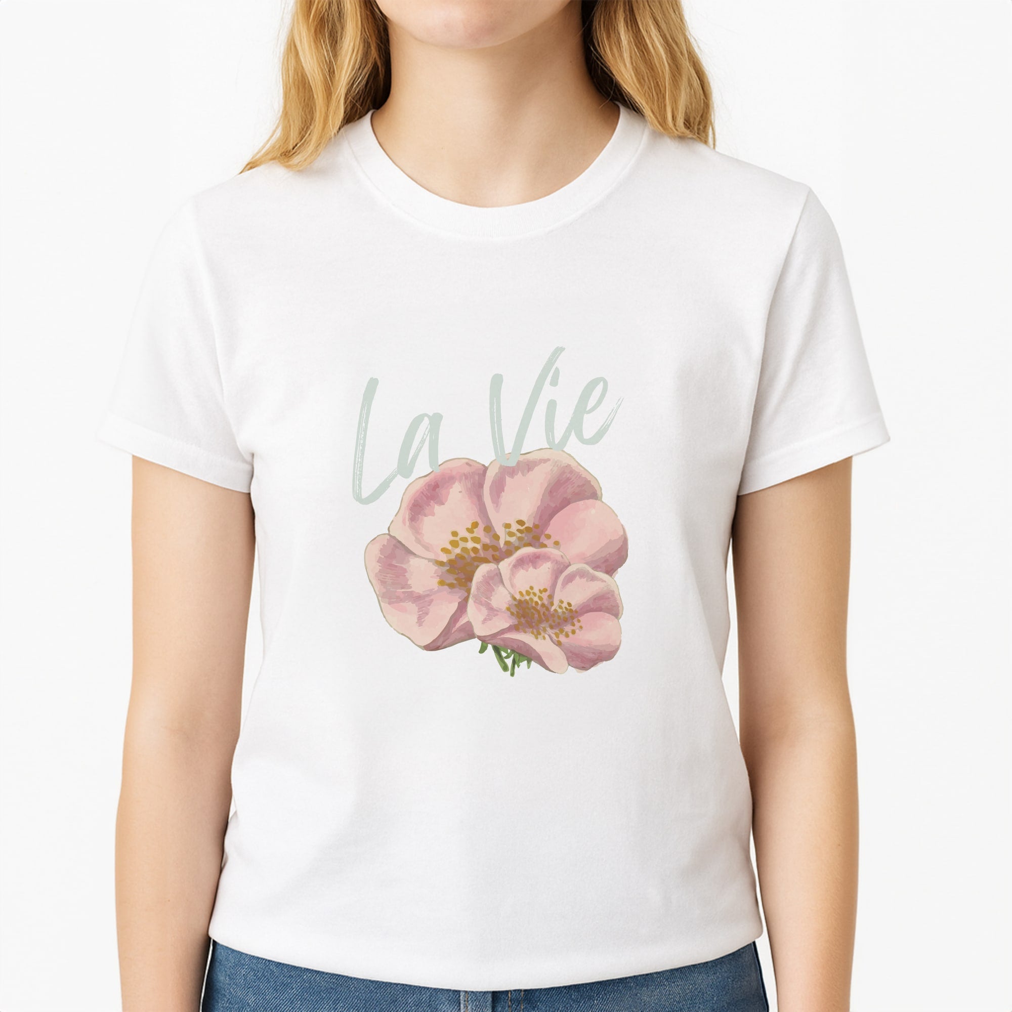 La Vie Unisex T-Shirt, worn by a female model