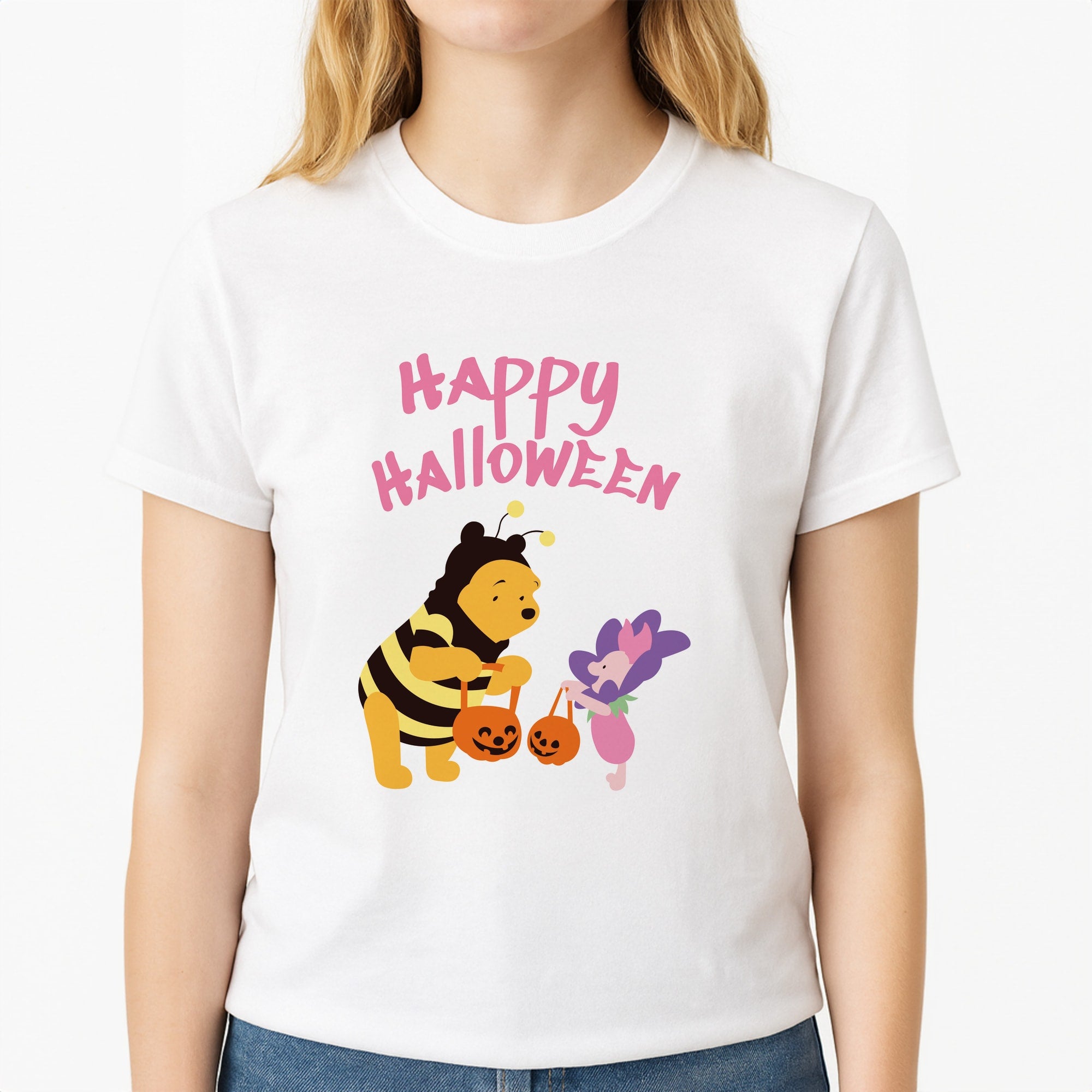 Winnie Halloween Unisex T-Shirt, worn by a female model