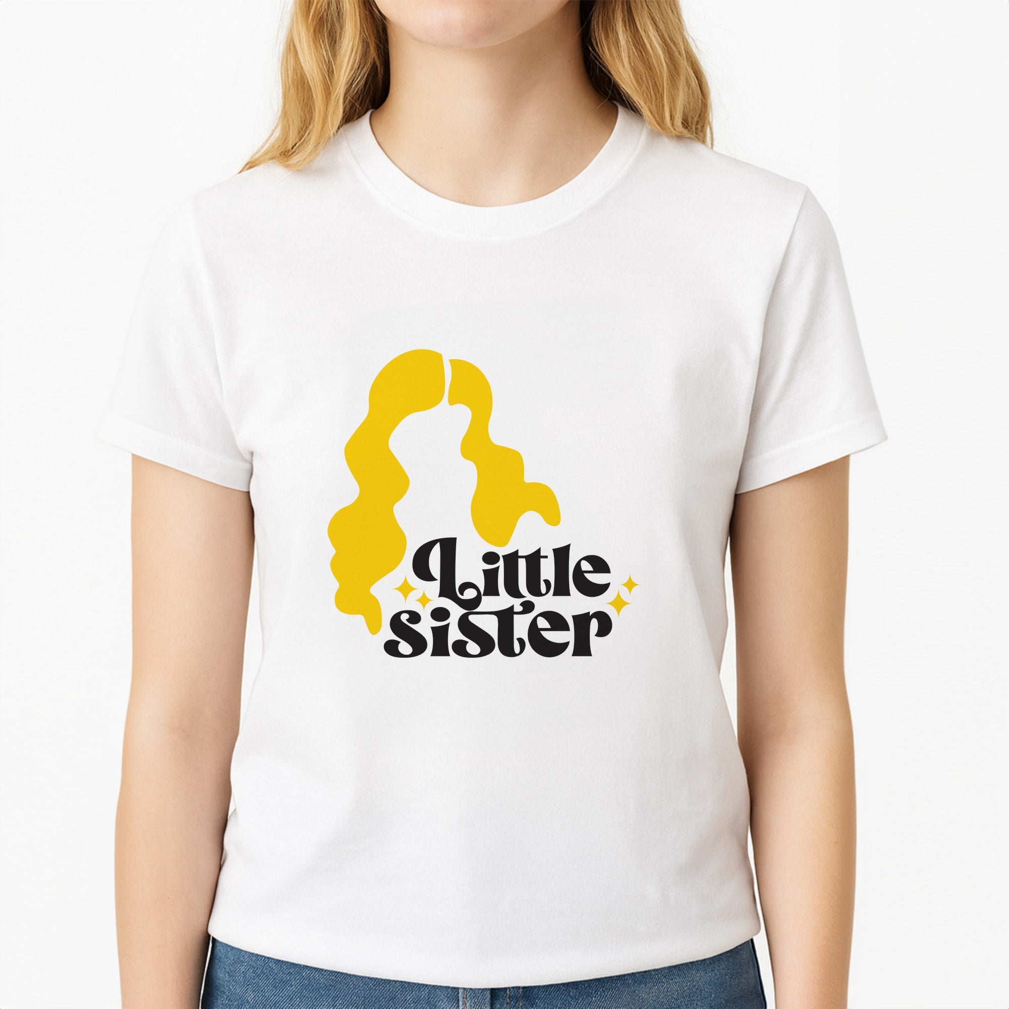 Little Sister - Hocus Halloween Unisex T-Shirt, worn by a female model