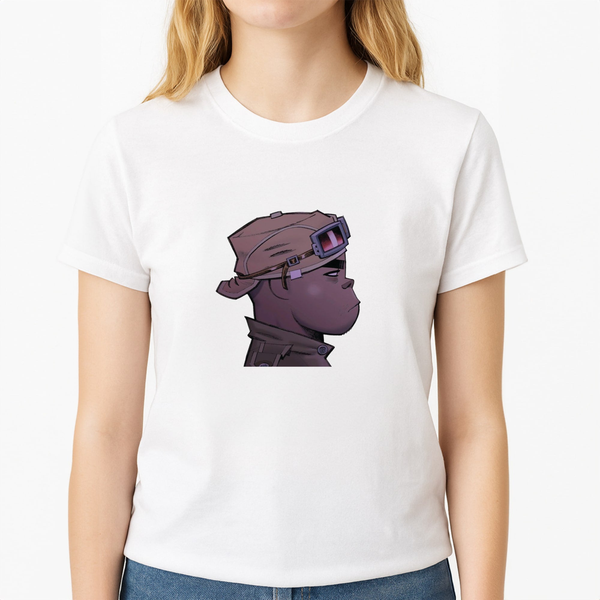 Purple 2d Unisex T-Shirt, worn by a female model