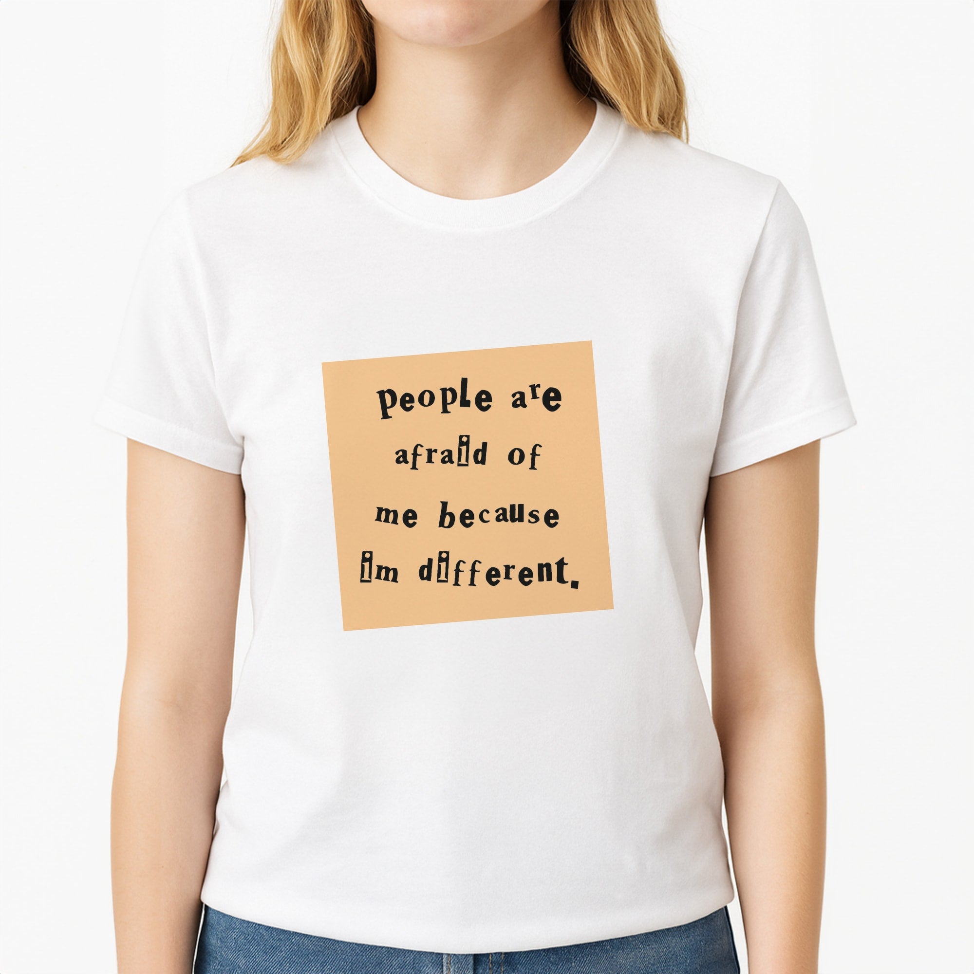 People Are Afraid Of Me - Scissorhands Unisex T-Shirt, worn by a female model