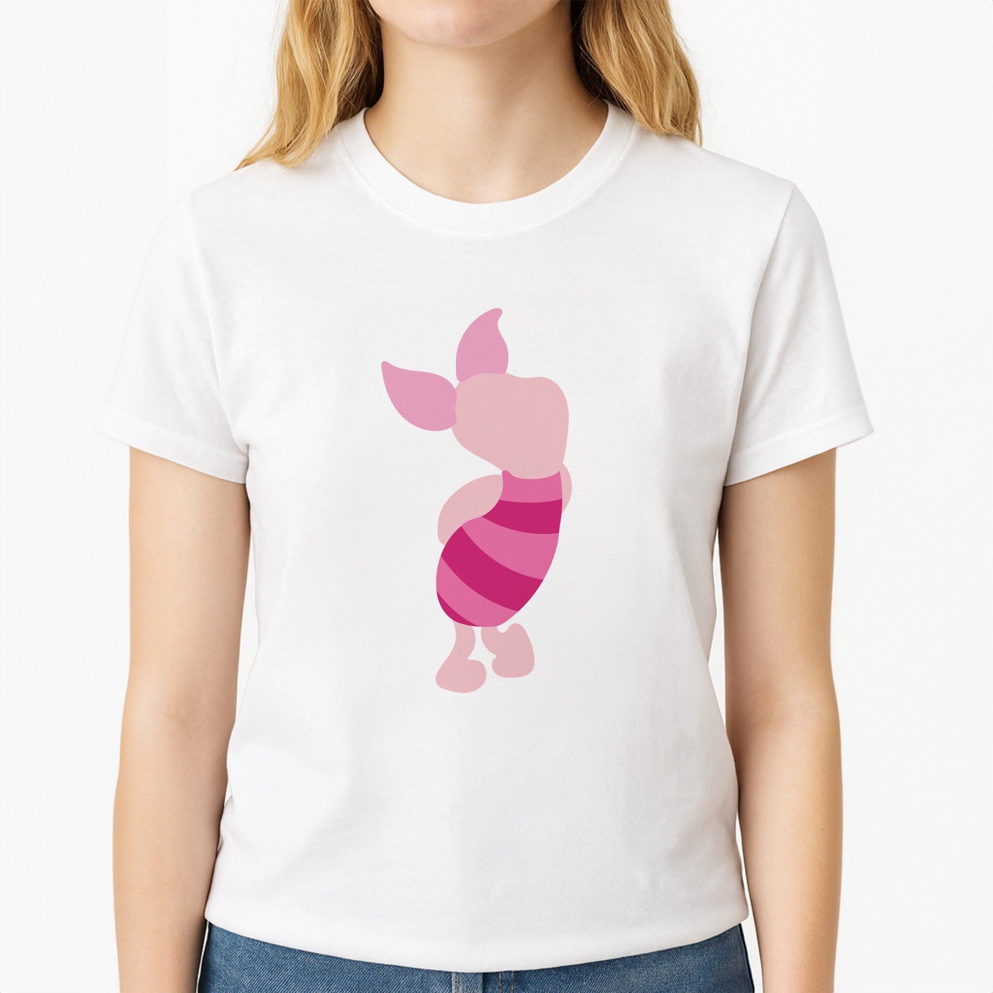 Pig Faceless - Winnie Unisex T-Shirt, worn by a female model