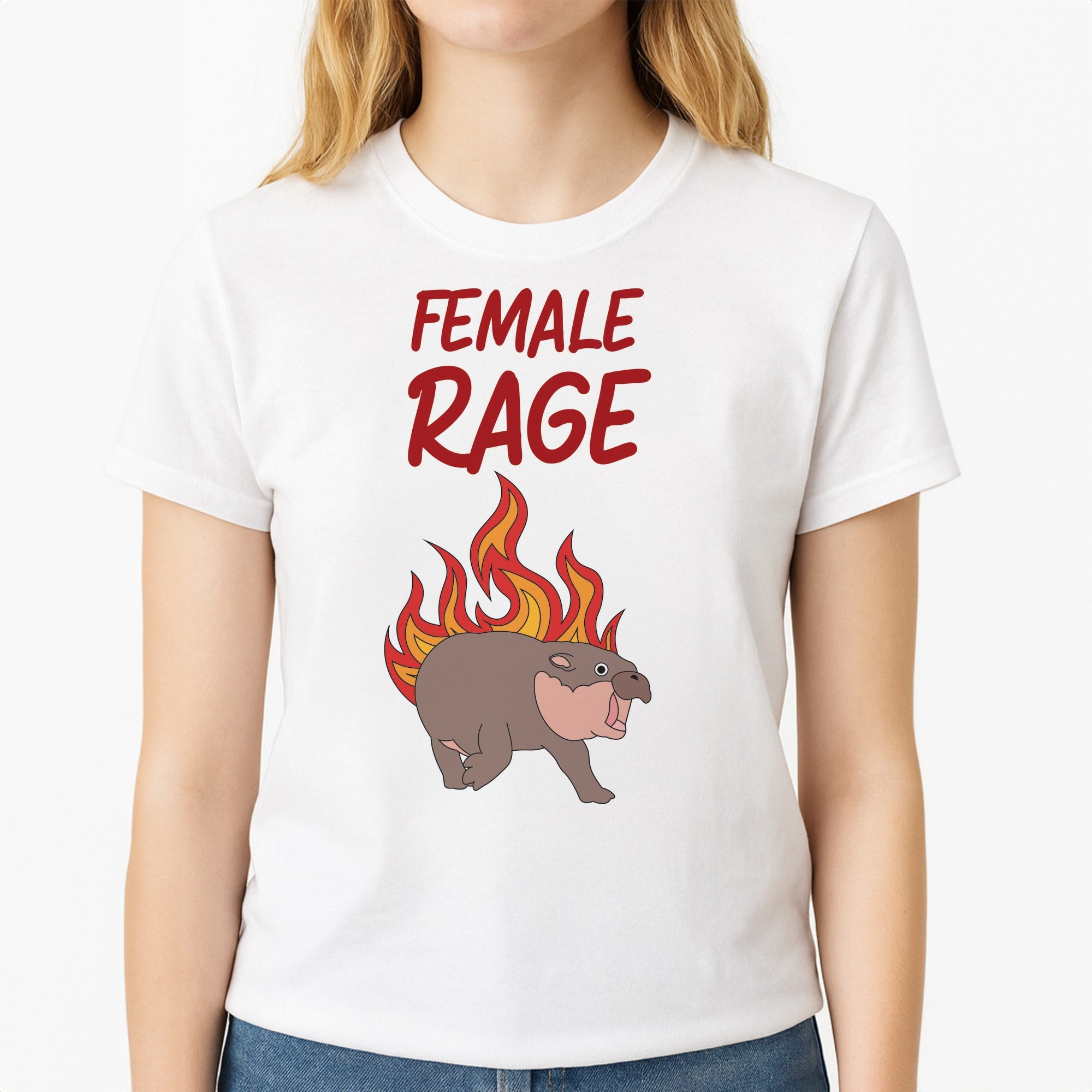 Female Rage Unisex T-Shirt, worn by a female model
