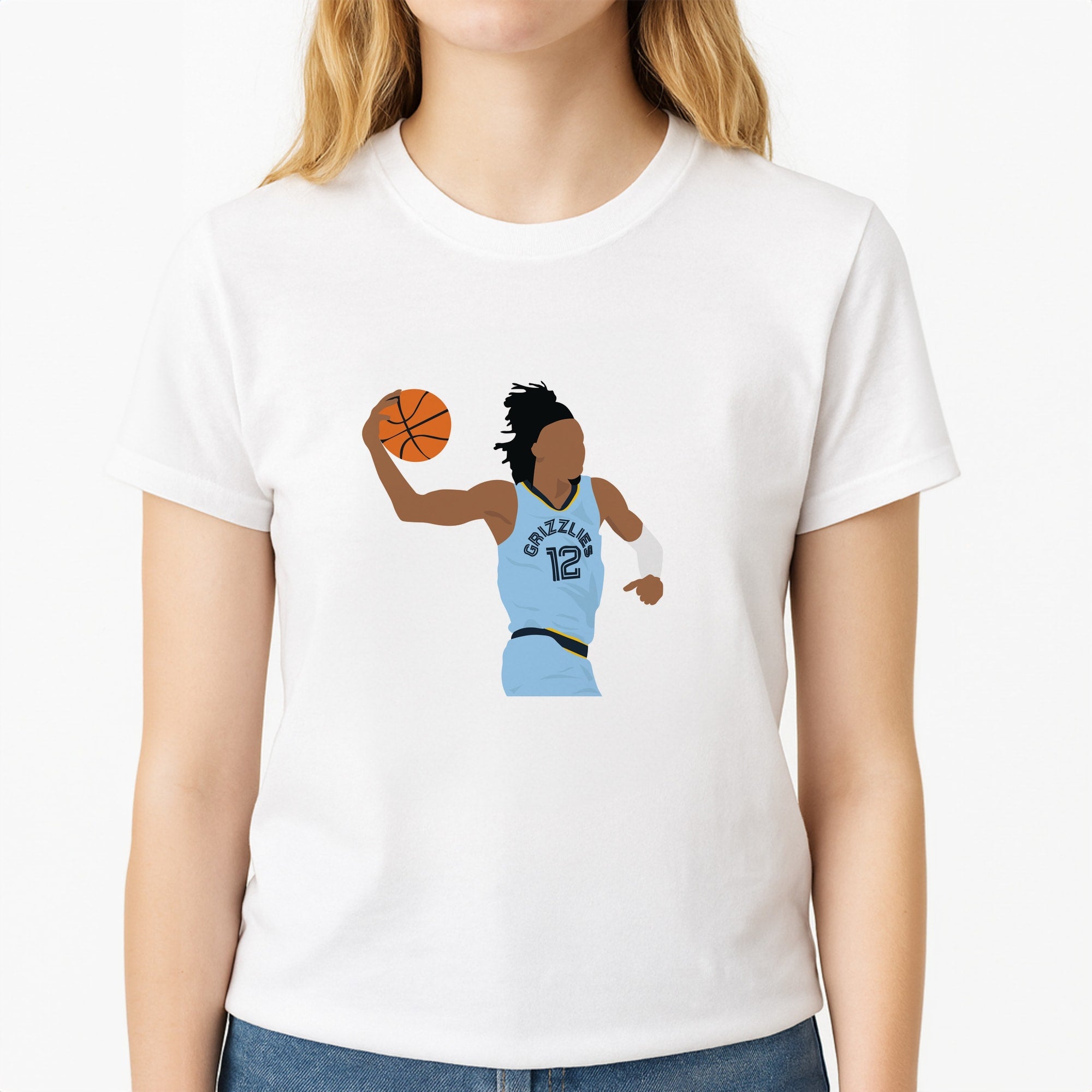 Morant - Basketball Unisex T-Shirt, worn by a female model