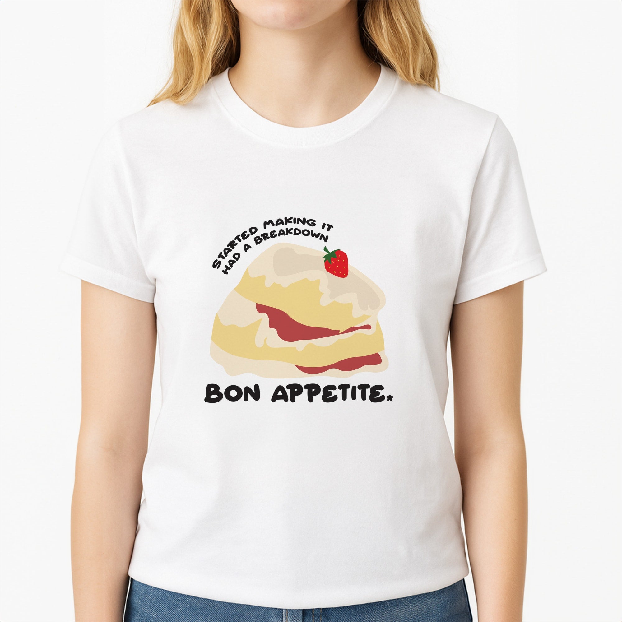 Bon Appetite - British Pop Culture Unisex T-Shirt, worn by a female model