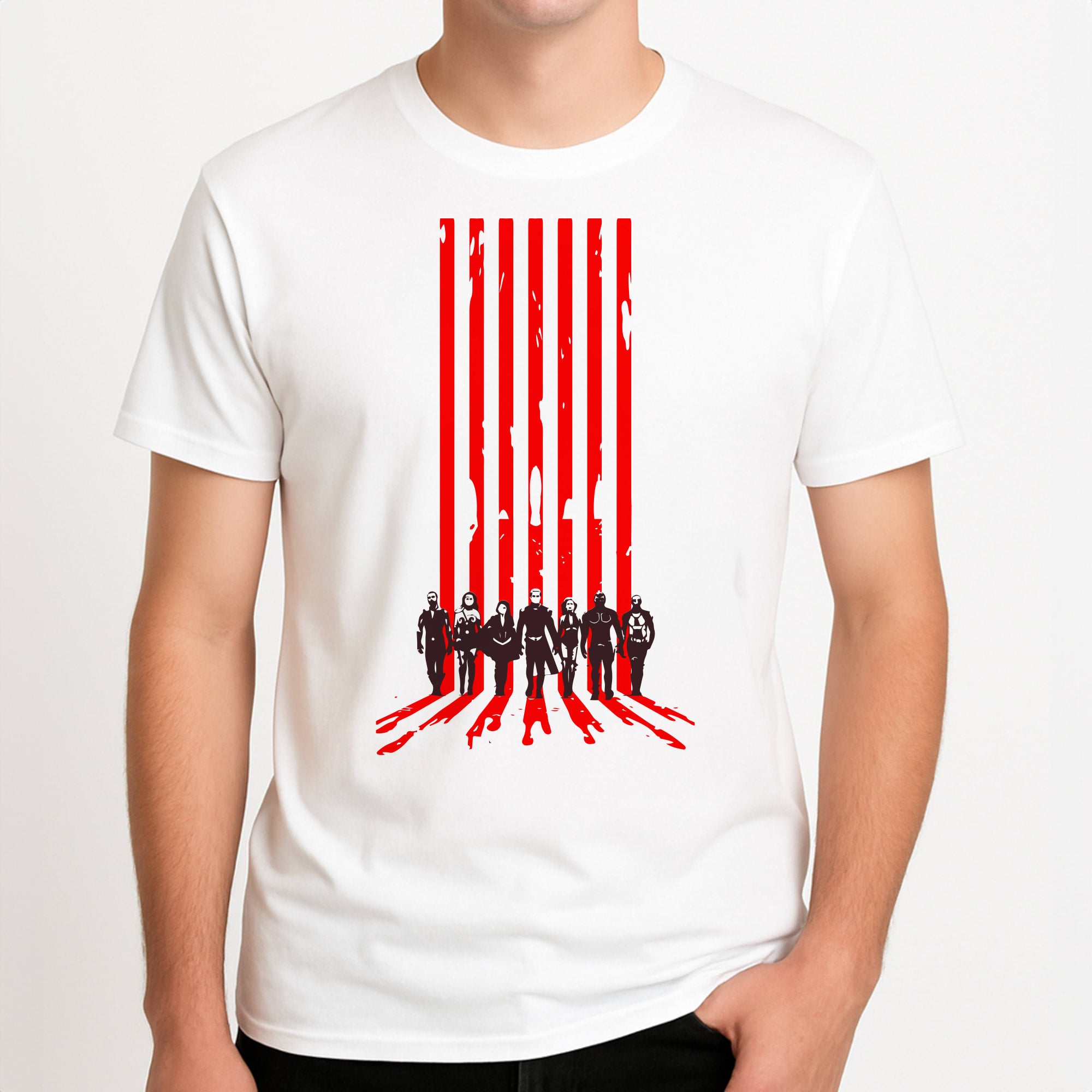 The Seven Silhouettes Unisex T-Shirt, worn by a male model.