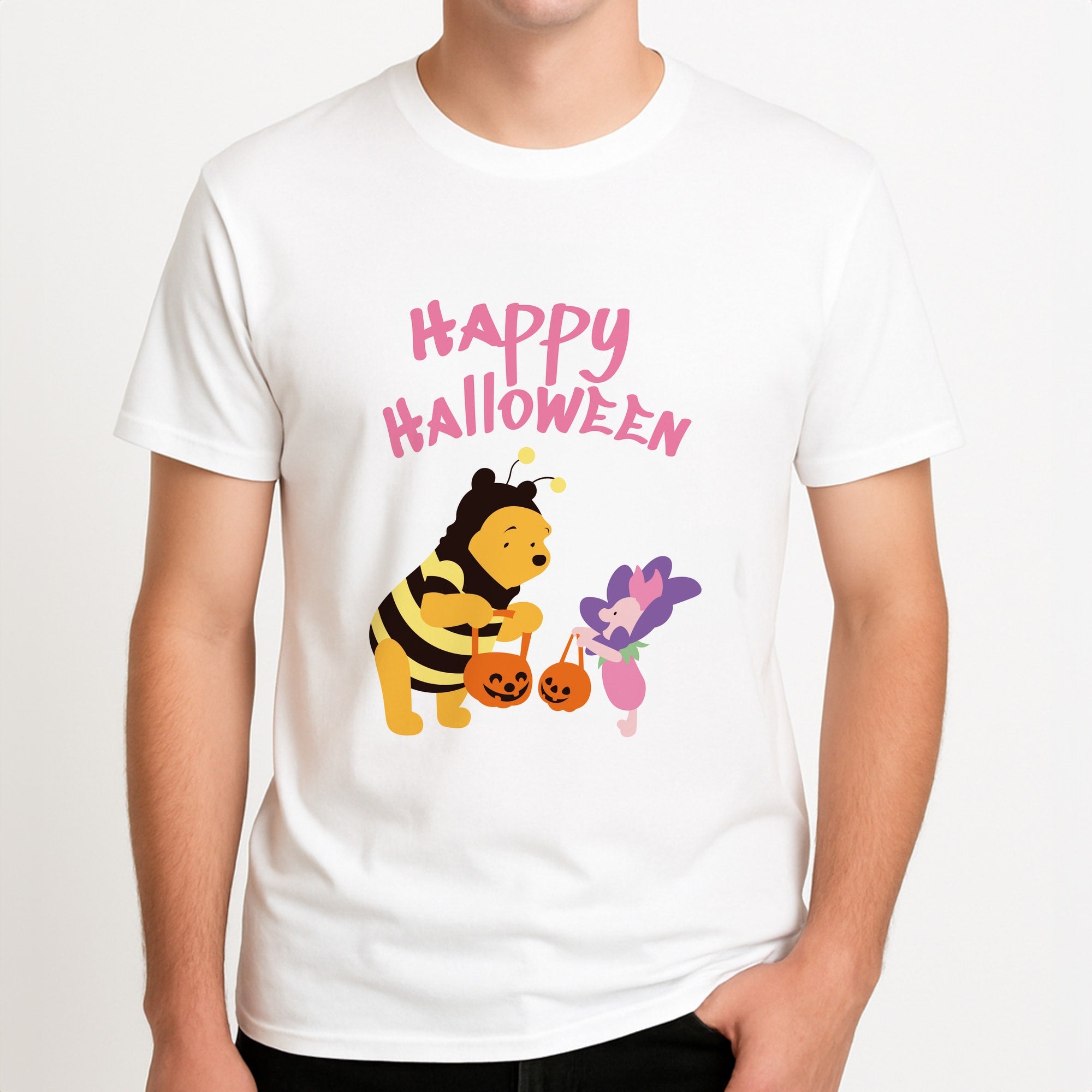 Winnie Halloween Unisex T-Shirt, worn by a male model.