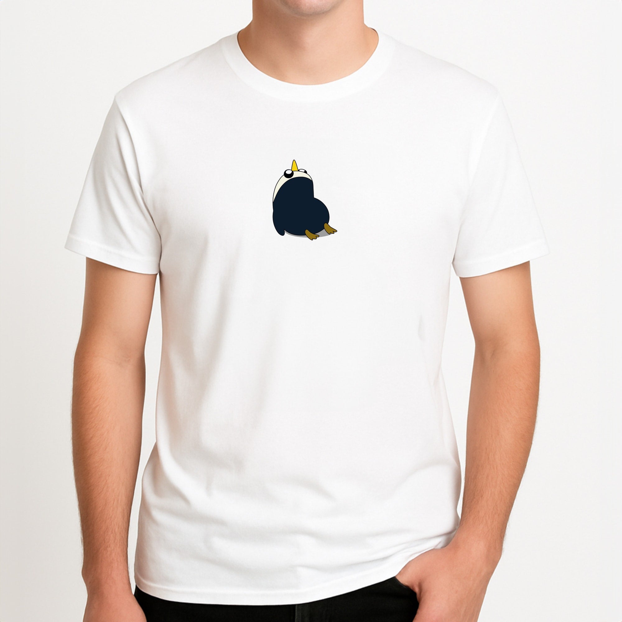Penguins Unisex T-Shirt, worn by a male model.
