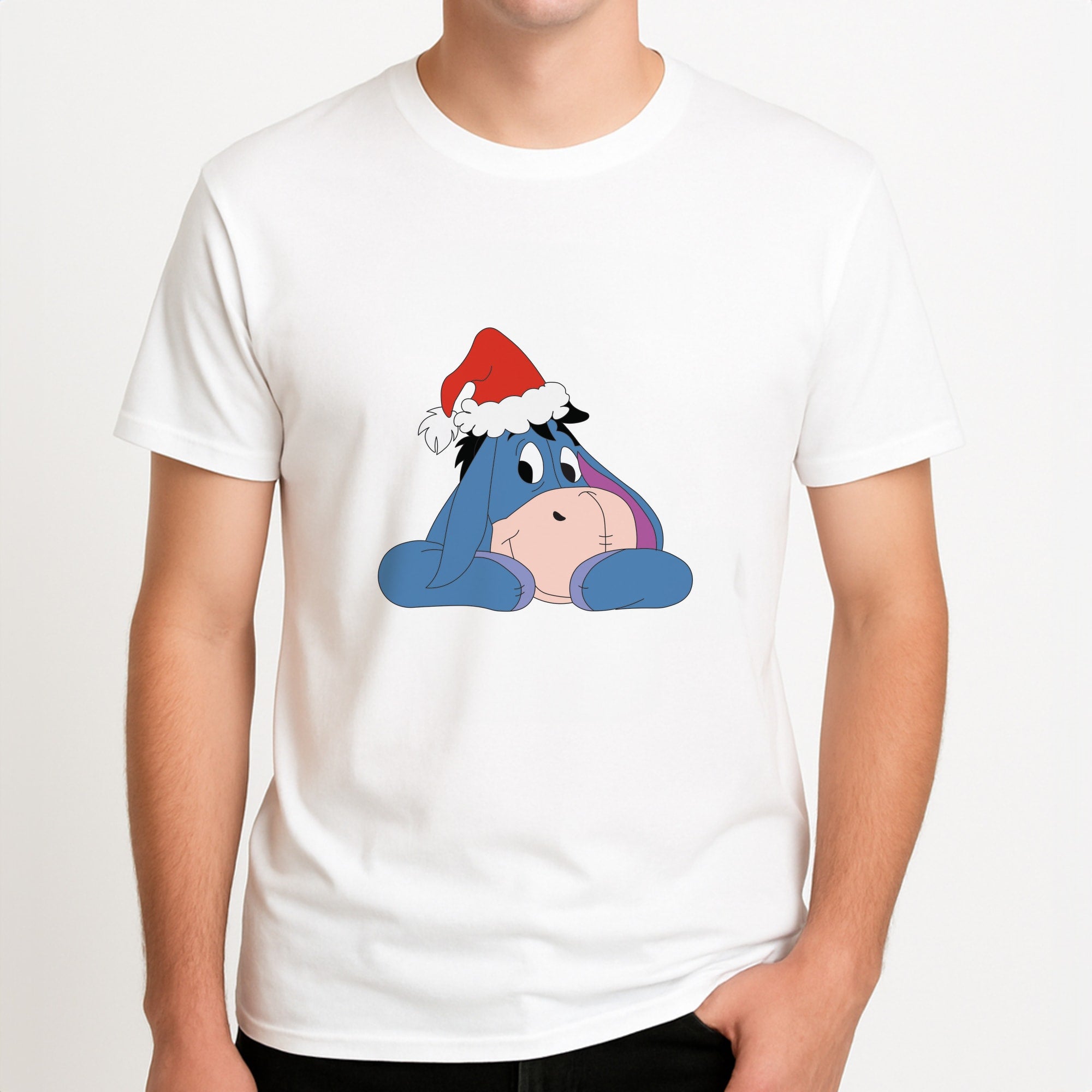 Donkey Pattern Christmas Unisex T-Shirt, worn by a male model.