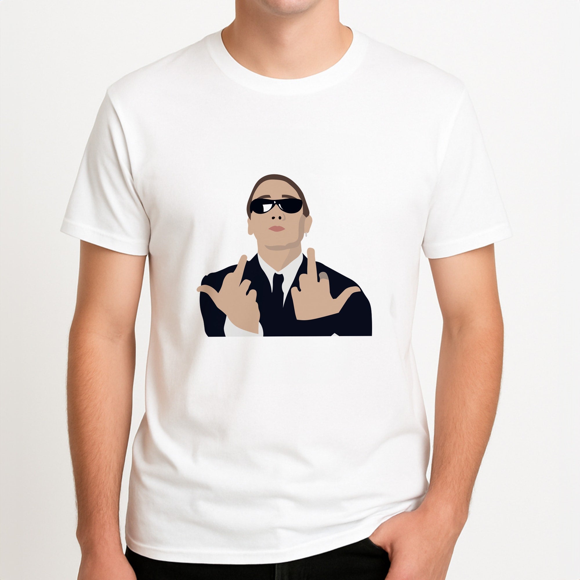 Middle Finger Unisex T-Shirt, worn by a male model.