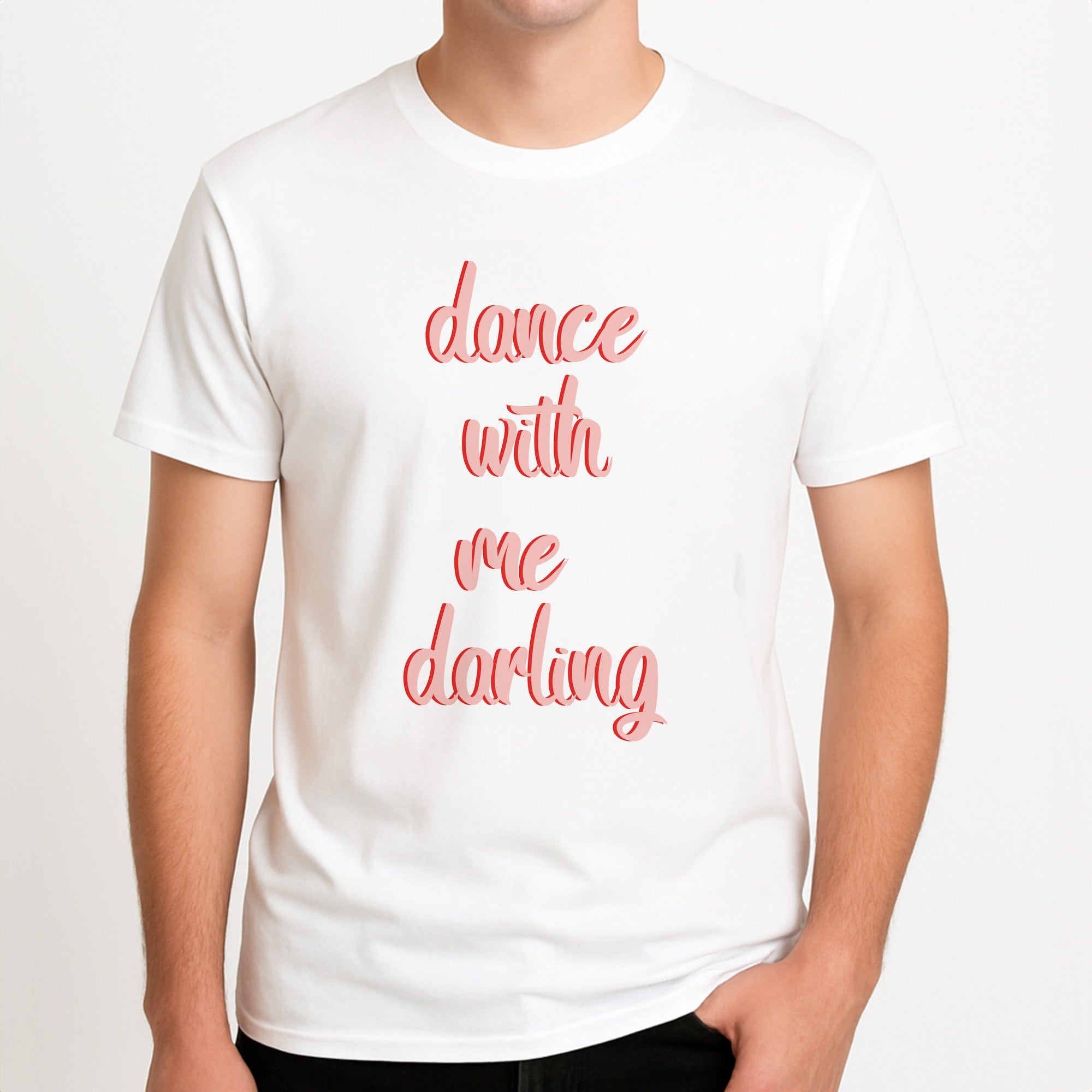 Dance With Me Darling - Fender Unisex T-Shirt, worn by a male model.