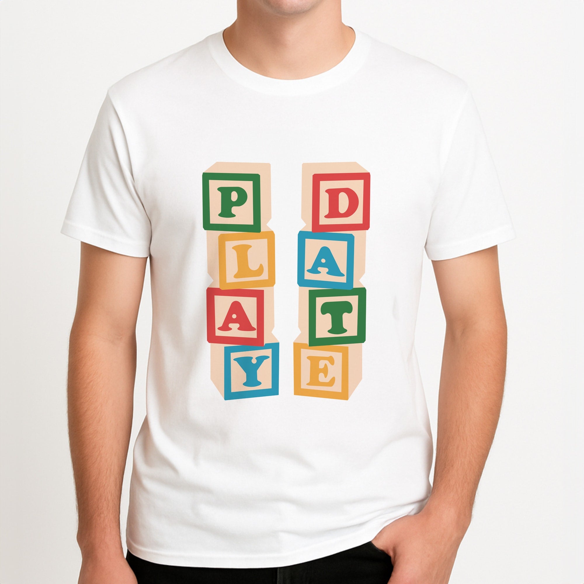 Playdate Unisex T-Shirt, worn by a male model.