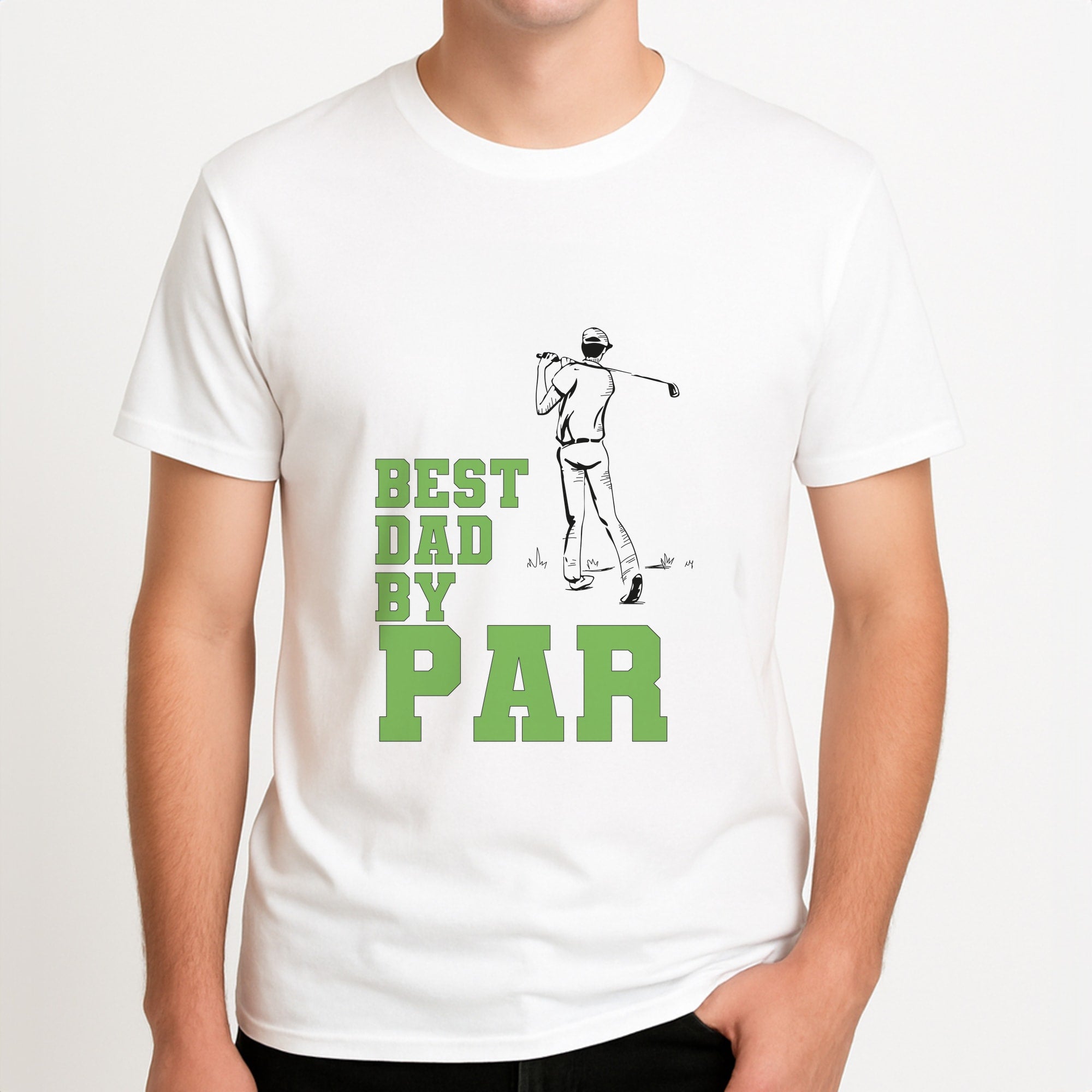 Best Dad By Par - Fathers Day Unisex T-Shirt, worn by a male model.