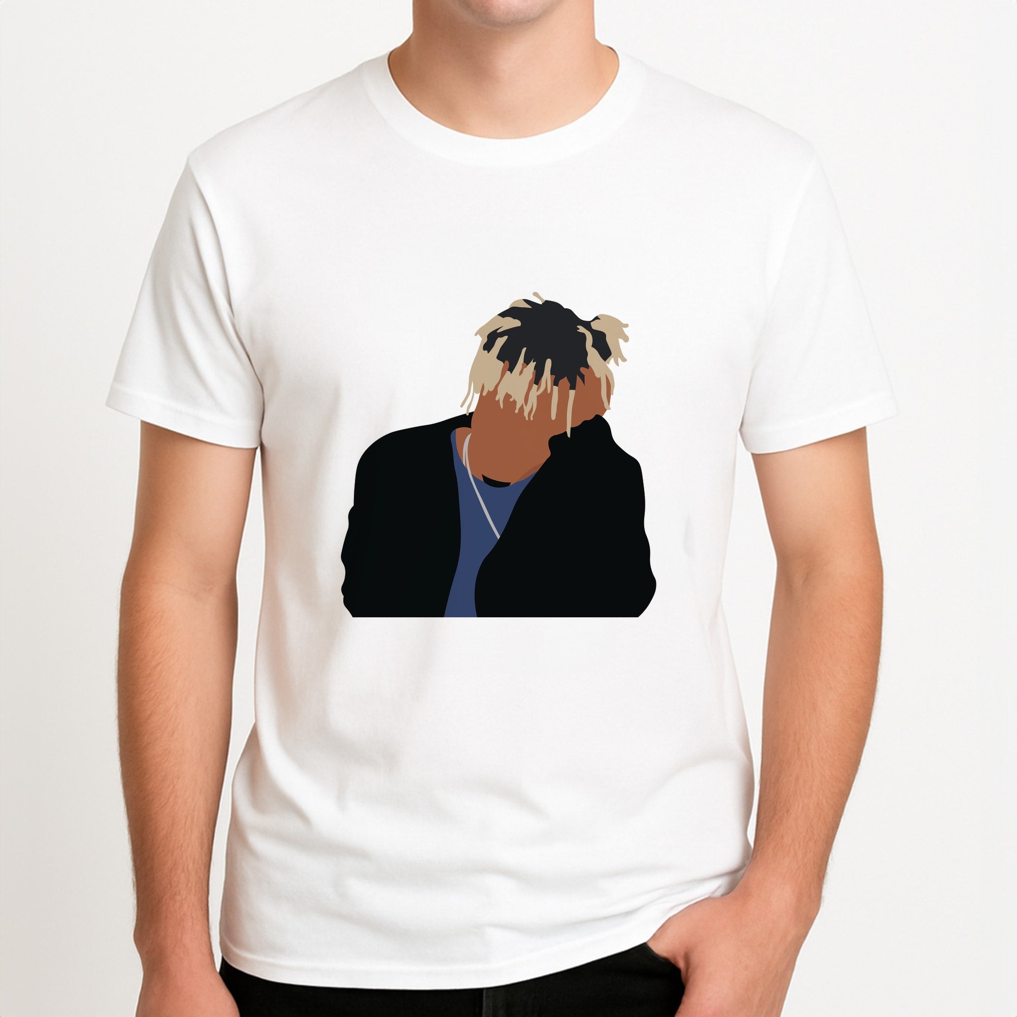 Sad - Juice Unisex T-Shirt, worn by a male model.