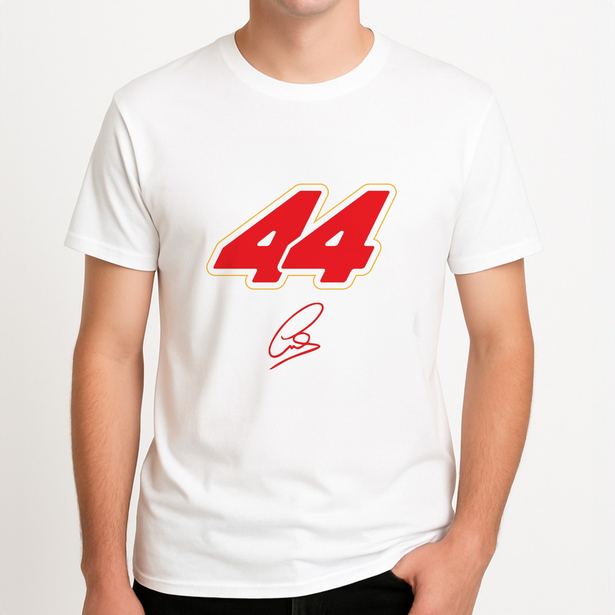 Retro 44 Hamilton Unisex T-Shirt, worn by a male model.