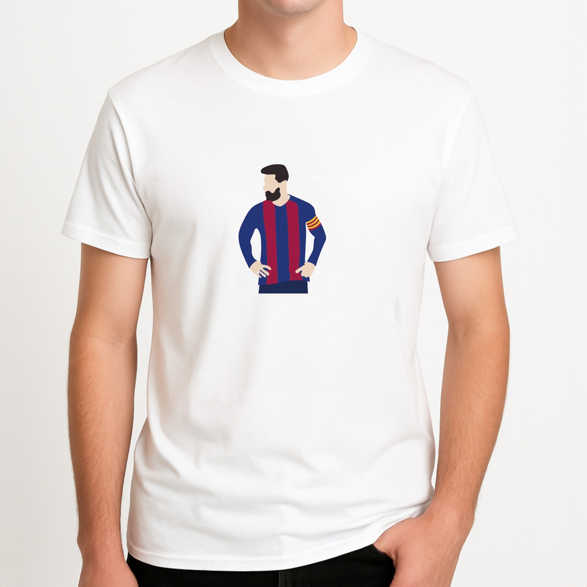 Messi Barca Unisex T-Shirt, worn by a male model.